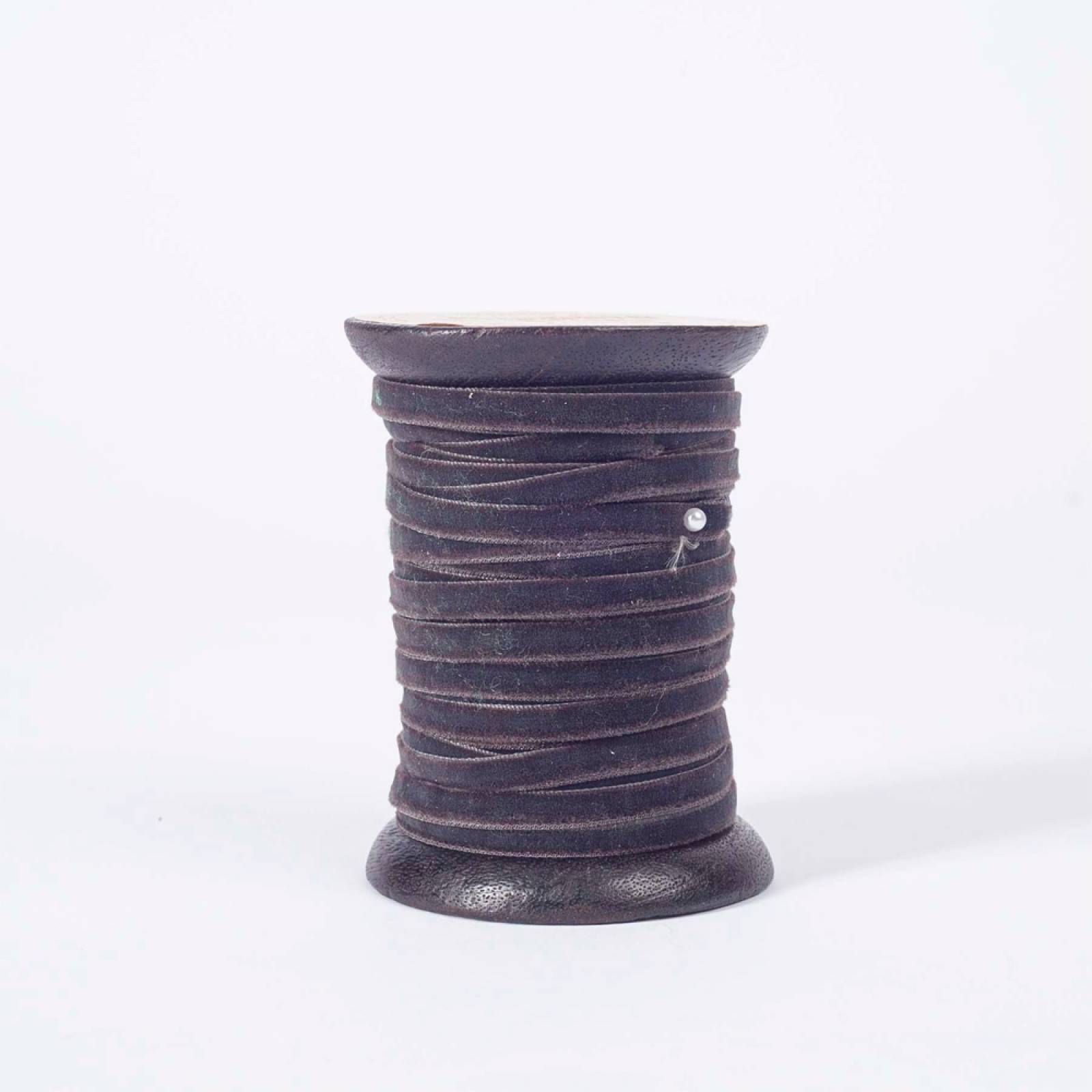 Reel Of Velvet Ribbon On Wooden Spool In Dark Grey 10M