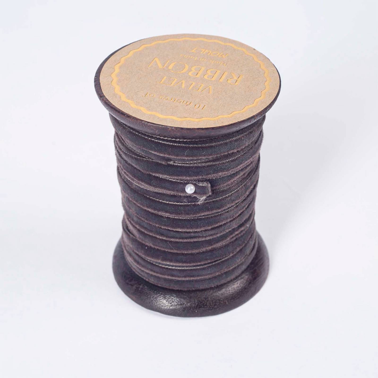 Reel Of Velvet Ribbon On Wooden Spool In Dark Grey 10M thumbnails