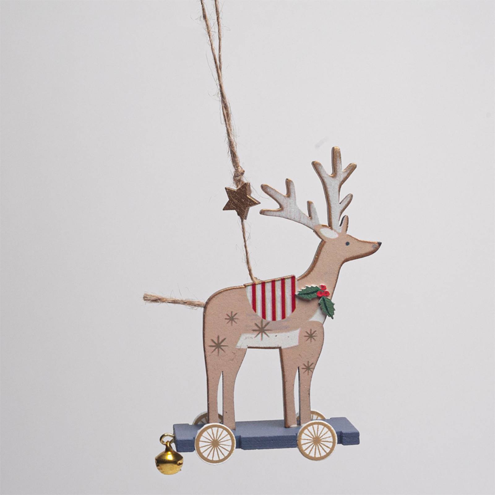 Wooden Reindeer On Wheels Hanging Christmas Decoration thumbnails