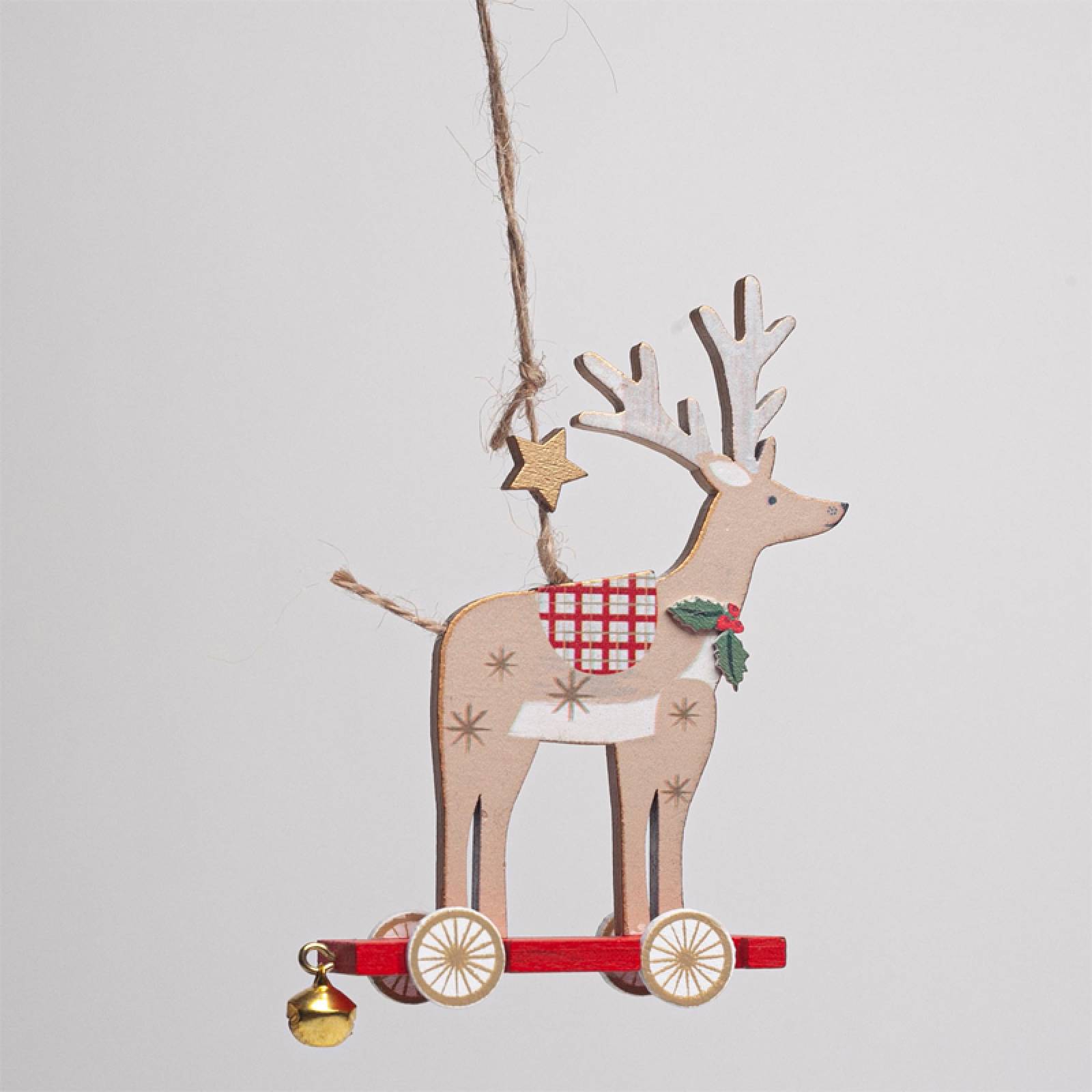 Wooden Reindeer On Wheels Hanging Christmas Decoration thumbnails