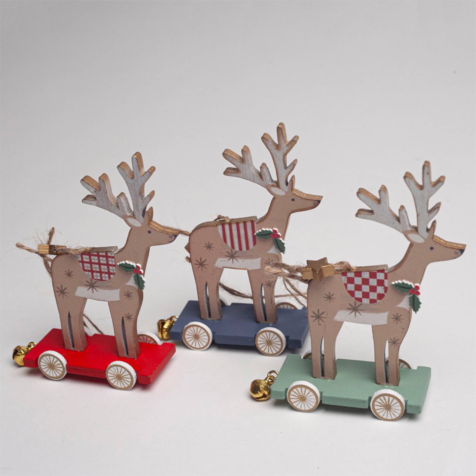 Wooden Reindeer On Wheels Hanging Christmas Decoration thumbnails