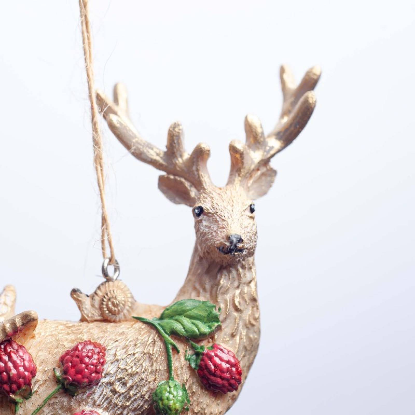 Resin Deer With Berries Hanging Christmas Decoration thumbnails