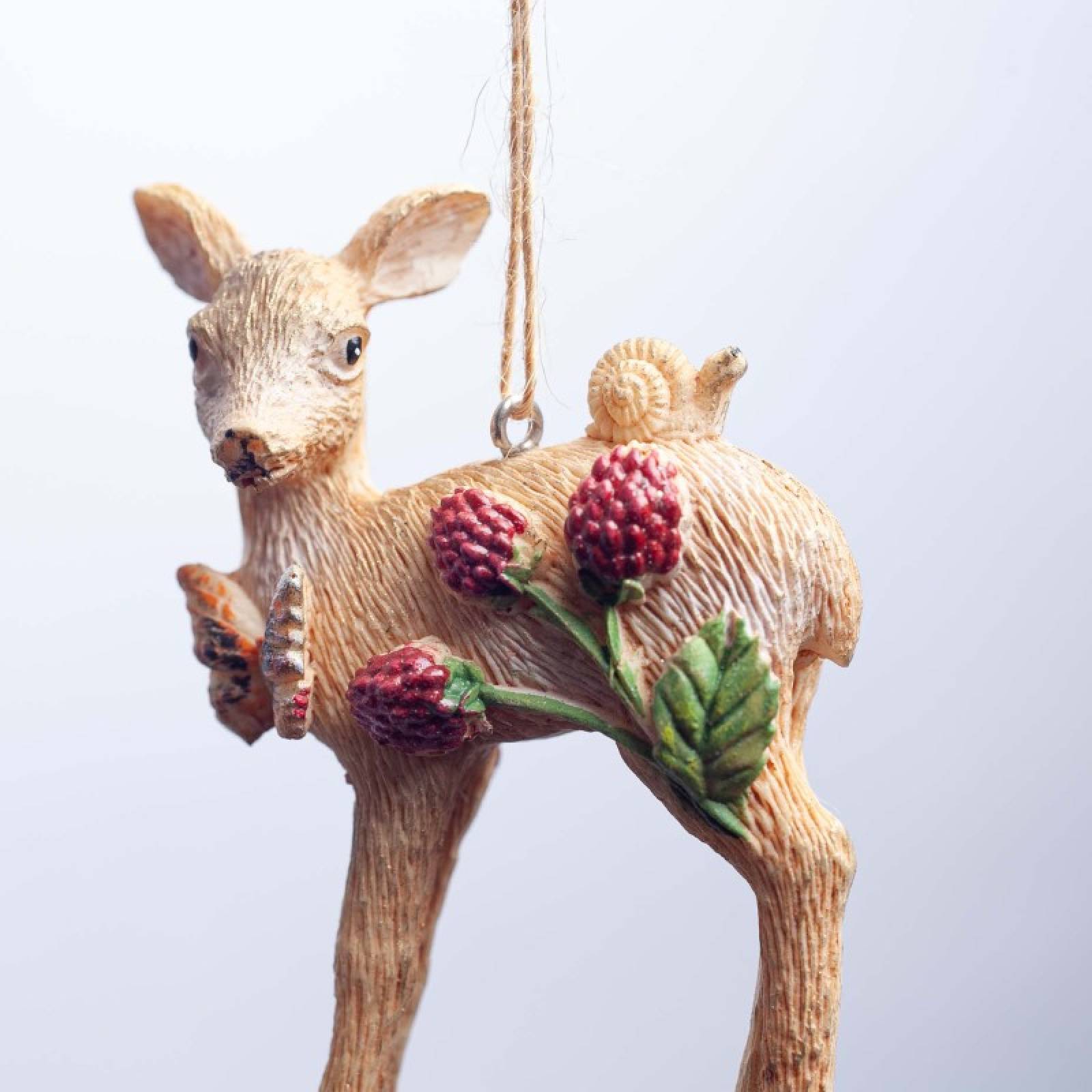 Resin Deer With Berries Hanging Christmas Decoration thumbnails