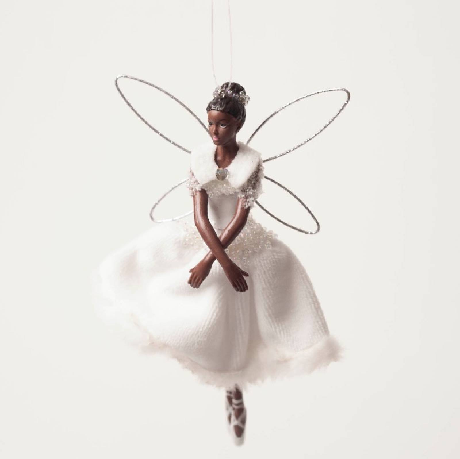 Resin Fairy In White Dress Hanging Christmas Decoration