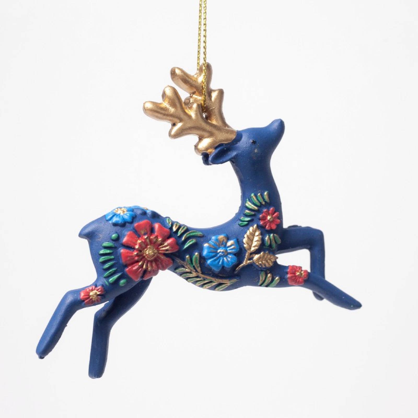 Resin Folk Art Reindeer Hanging Christmas Decoration