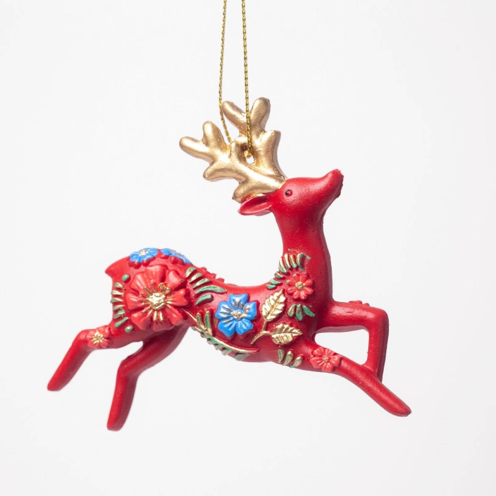 Resin Folk Art Reindeer Hanging Christmas Decoration thumbnails