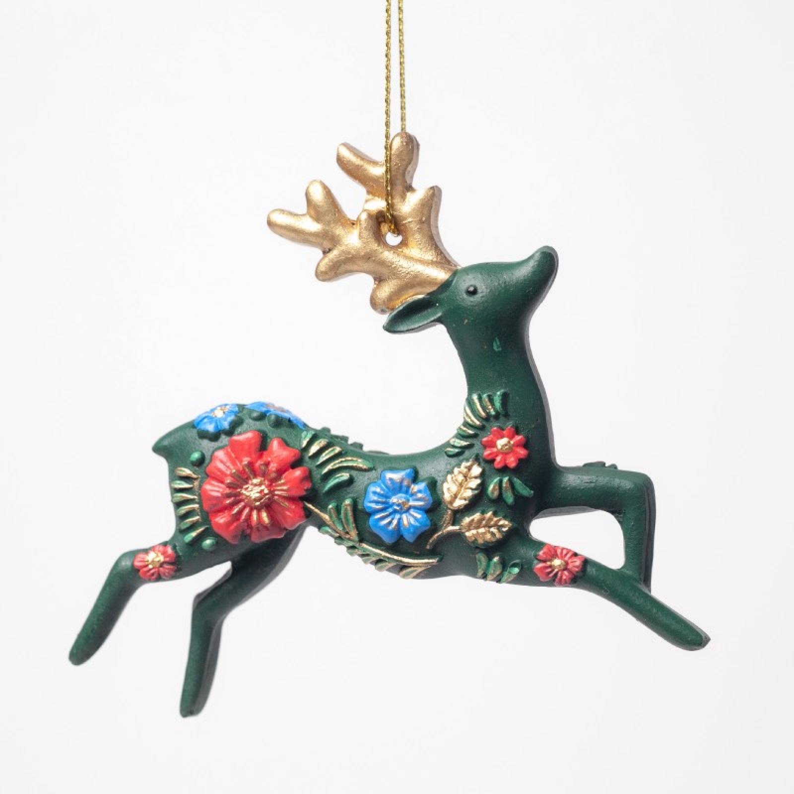 Resin Folk Art Reindeer Hanging Christmas Decoration thumbnails