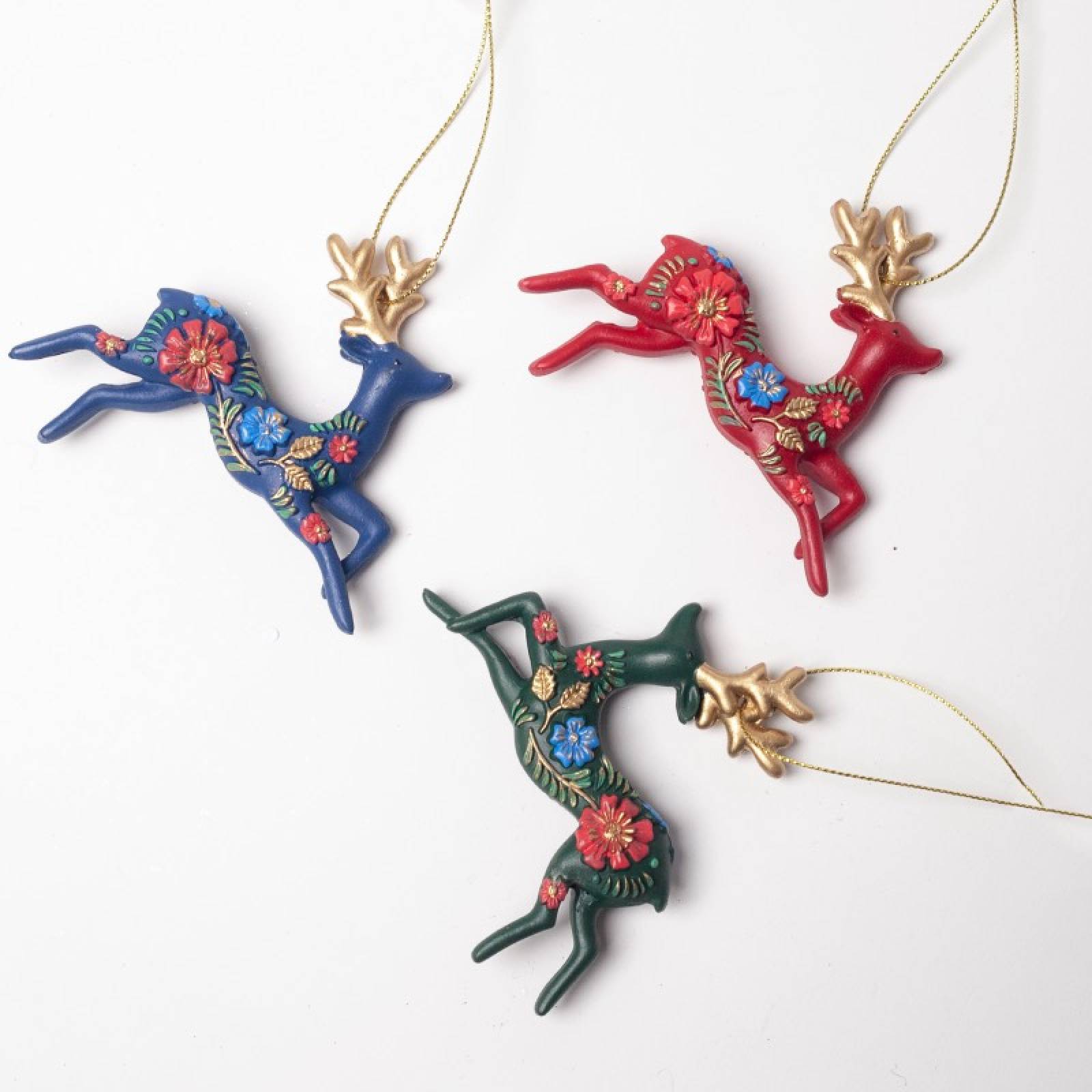 Resin Folk Art Reindeer Hanging Christmas Decoration thumbnails