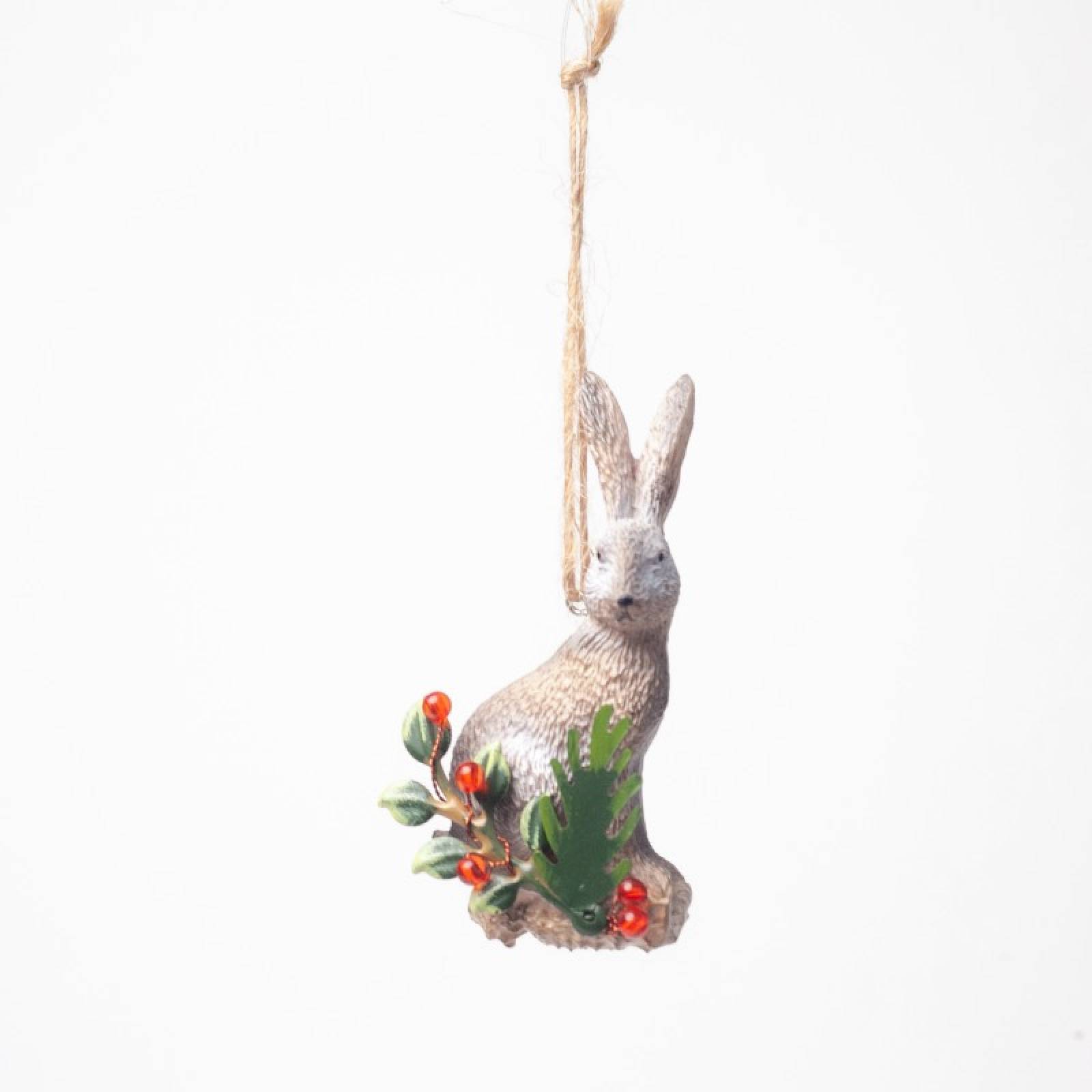 Resin Hare On Holly Log Hanging Christmas Decoration thumbnails