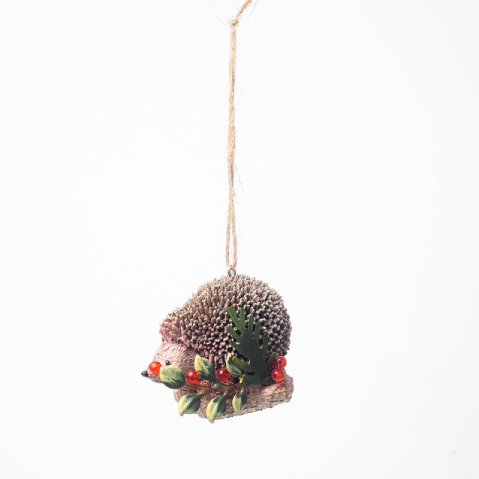 Resin Hedgehog On Holly Log Hanging Christmas Decoration thumbnails