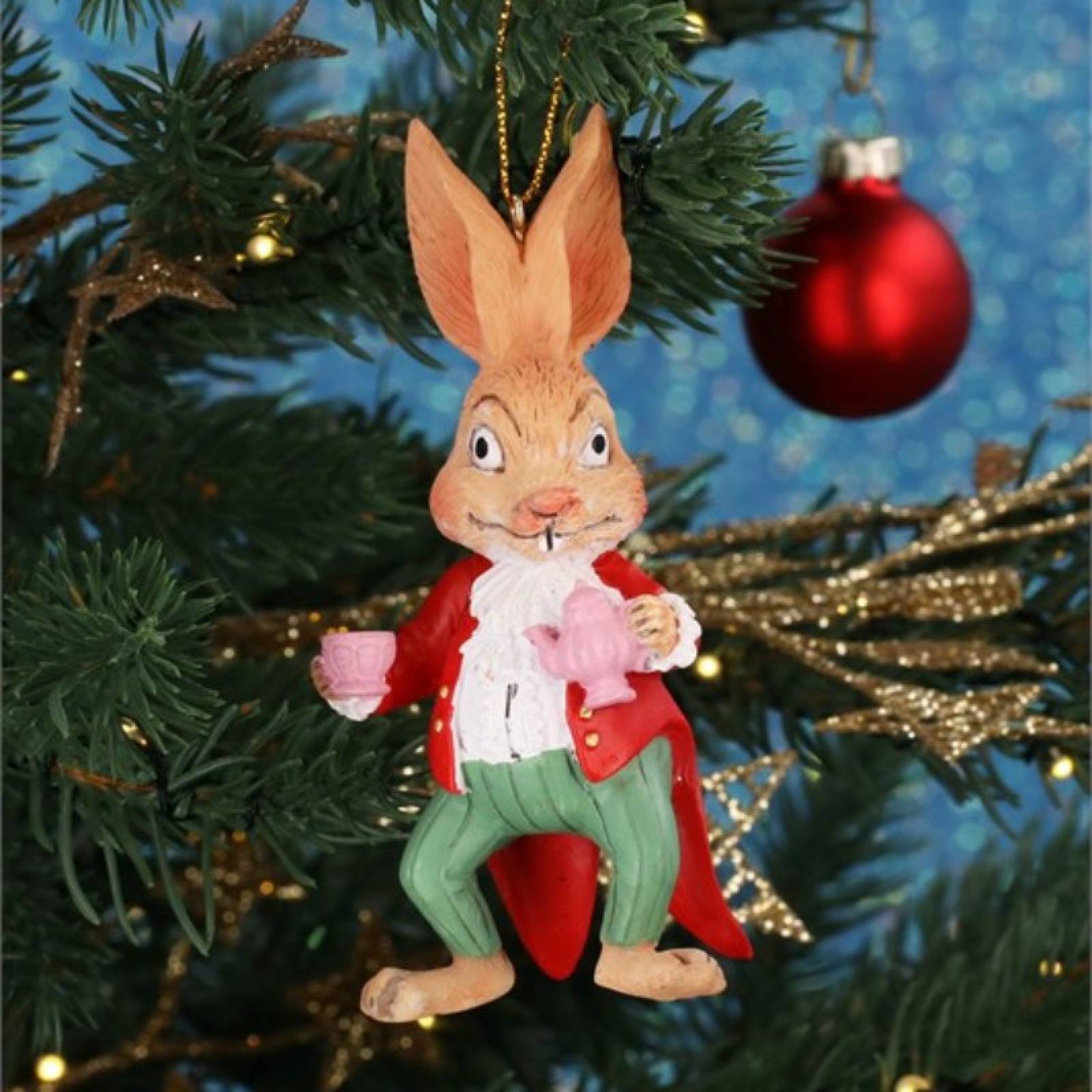 Resin Mad March Hare Hanging Christmas Decoration