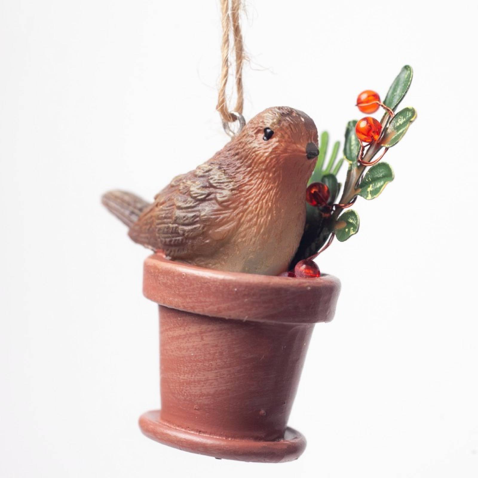 Resin Robin On Watering Can Hanging Christmas Decoration