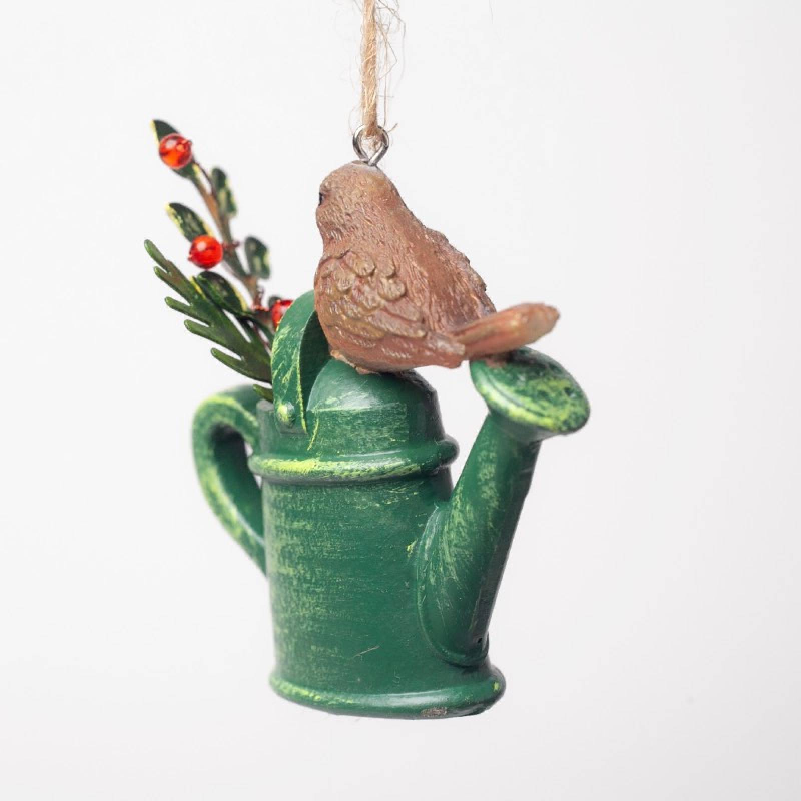 Resin Robin On Watering Can Hanging Christmas Decoration thumbnails