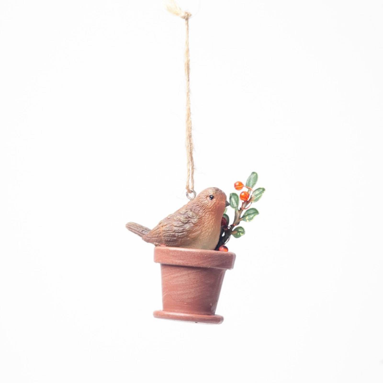 Resin Robin On Watering Can Hanging Christmas Decoration thumbnails