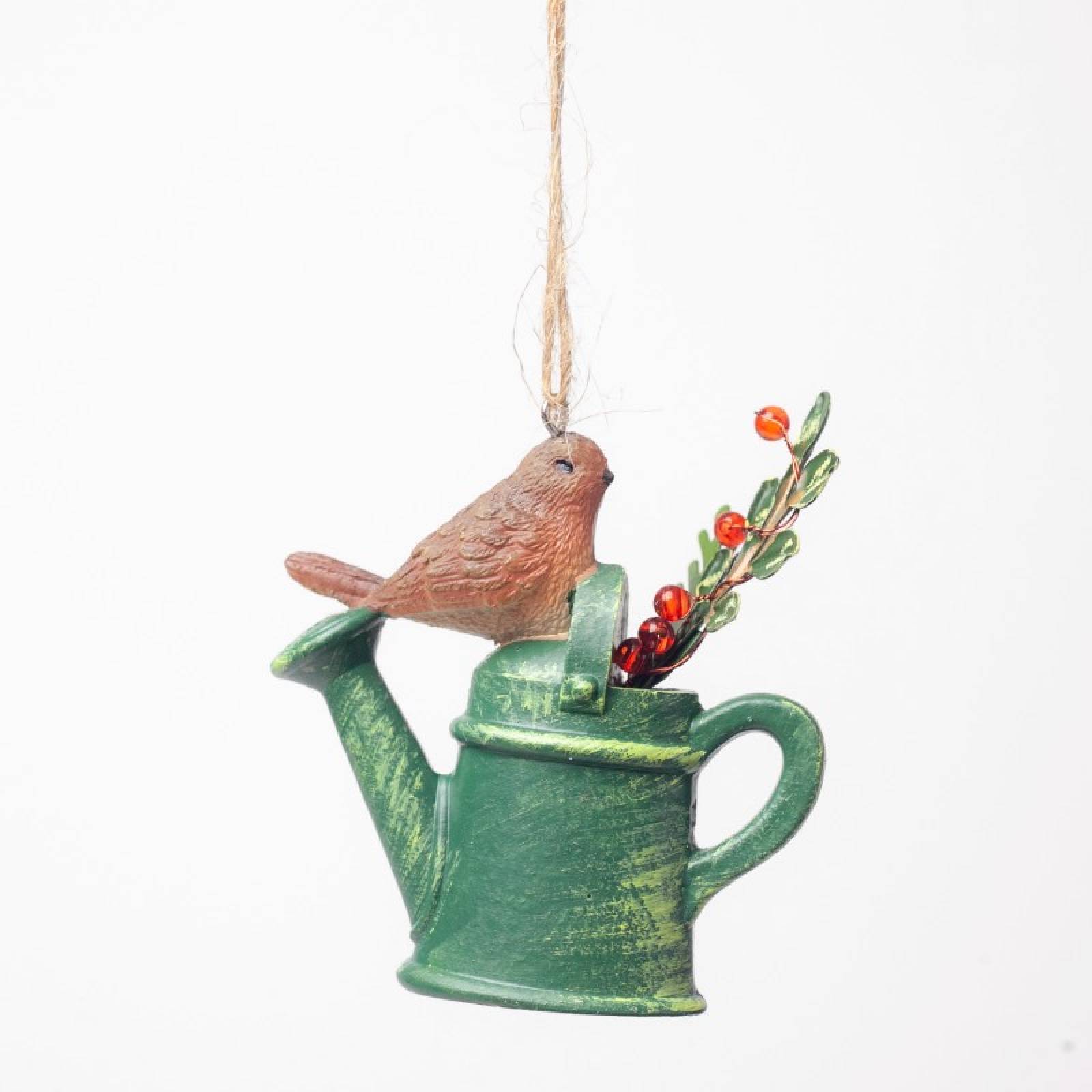 Resin Robin On Watering Can Hanging Christmas Decoration thumbnails