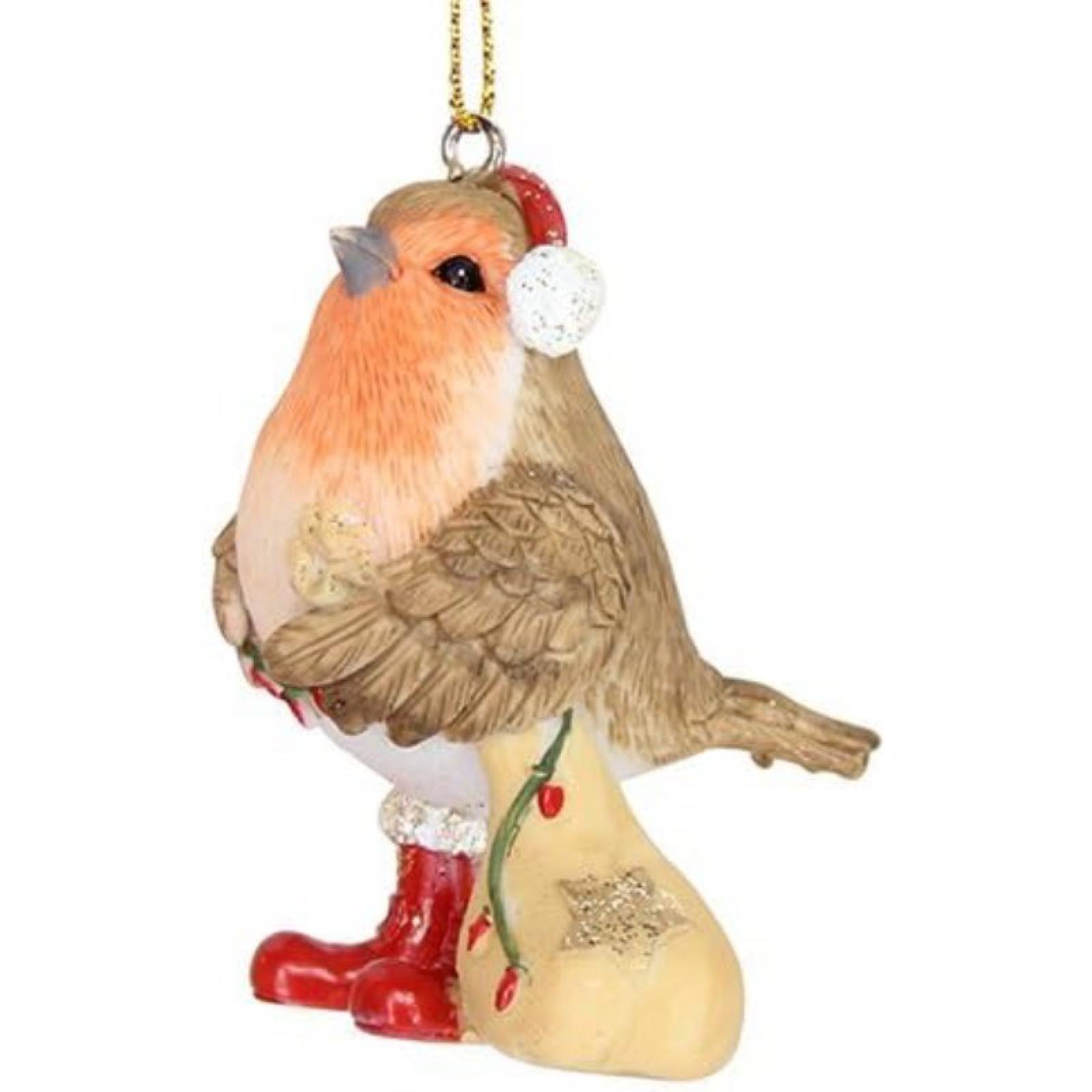 Resin Robin With Santa Hat & Boots Hanging Christmas Decoration thumbnails