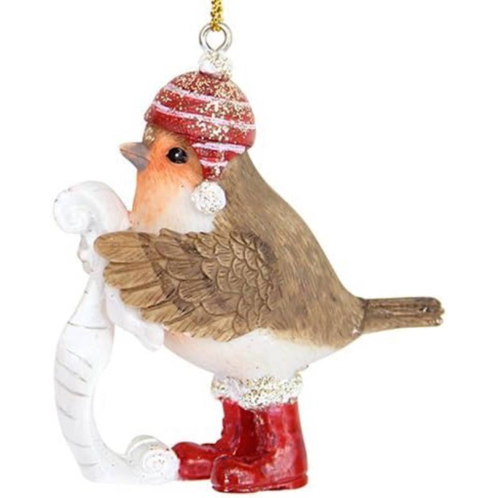 Resin Robin With Santa Hat & Boots Hanging Christmas Decoration thumbnails