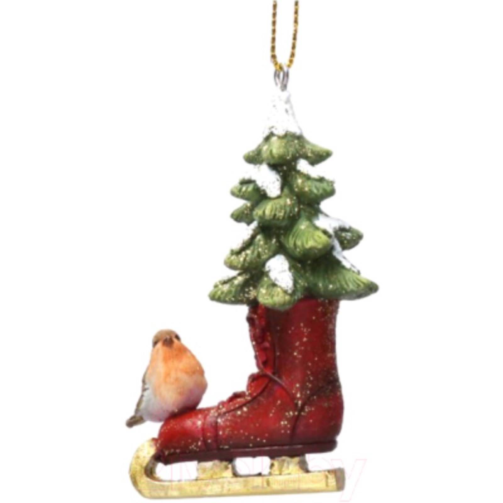 Resin Skating Boot With Robin Hanging Christmas Decoration