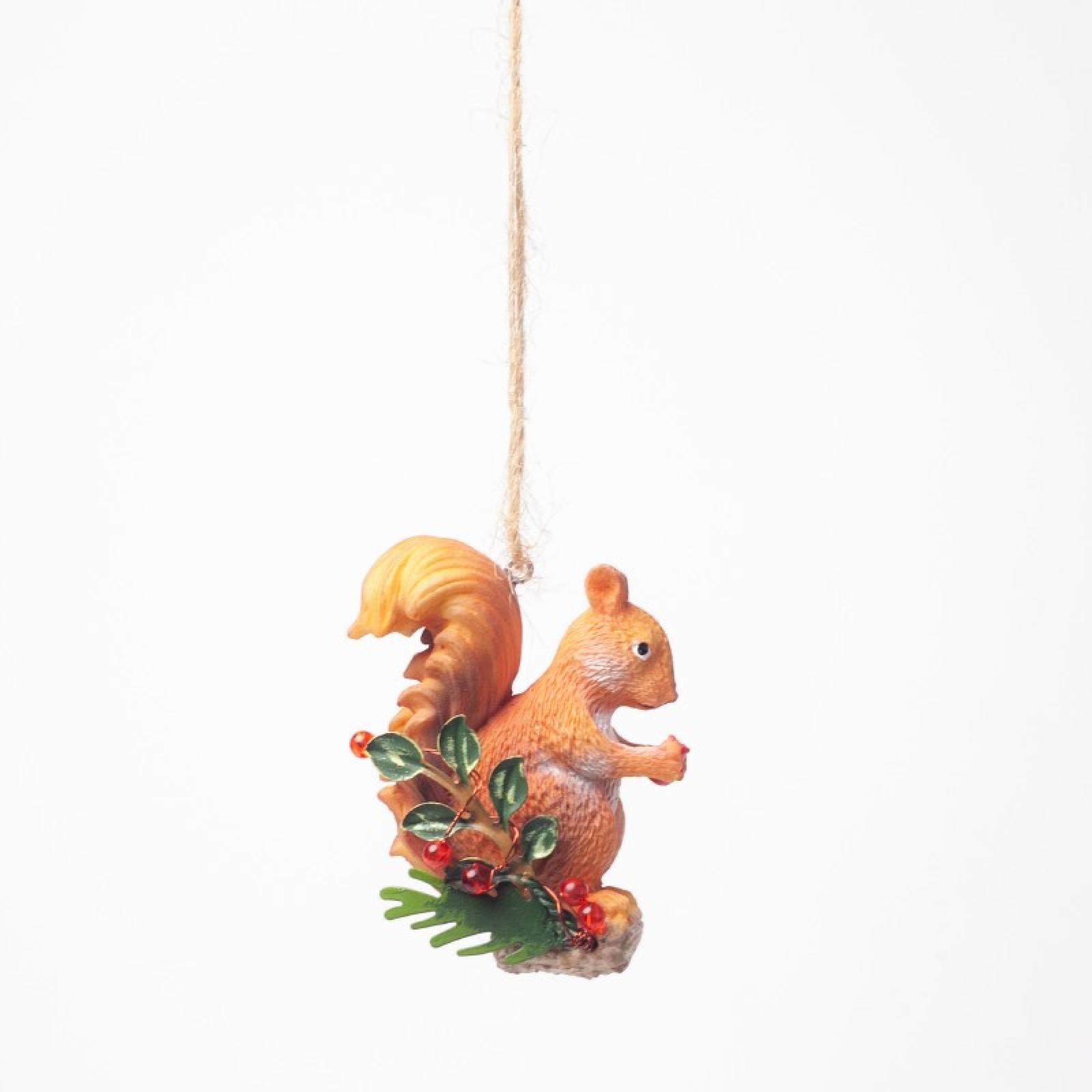 Resin Squirrel On Holly Log Hanging Christmas Decoration thumbnails