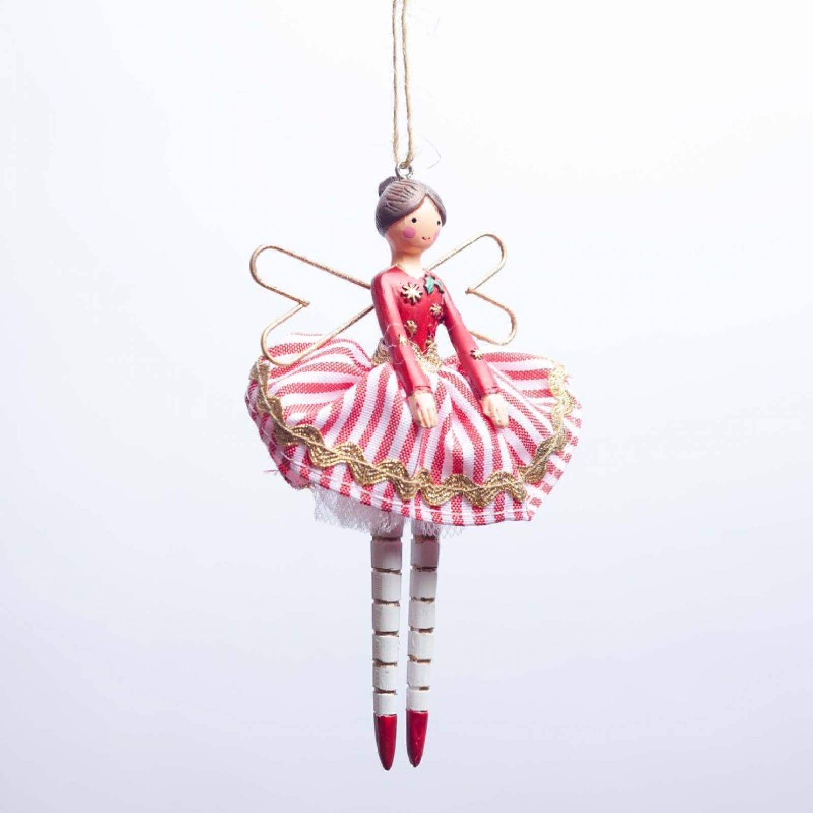 Resin Stripey Fairy Hanging Christmas Decoration