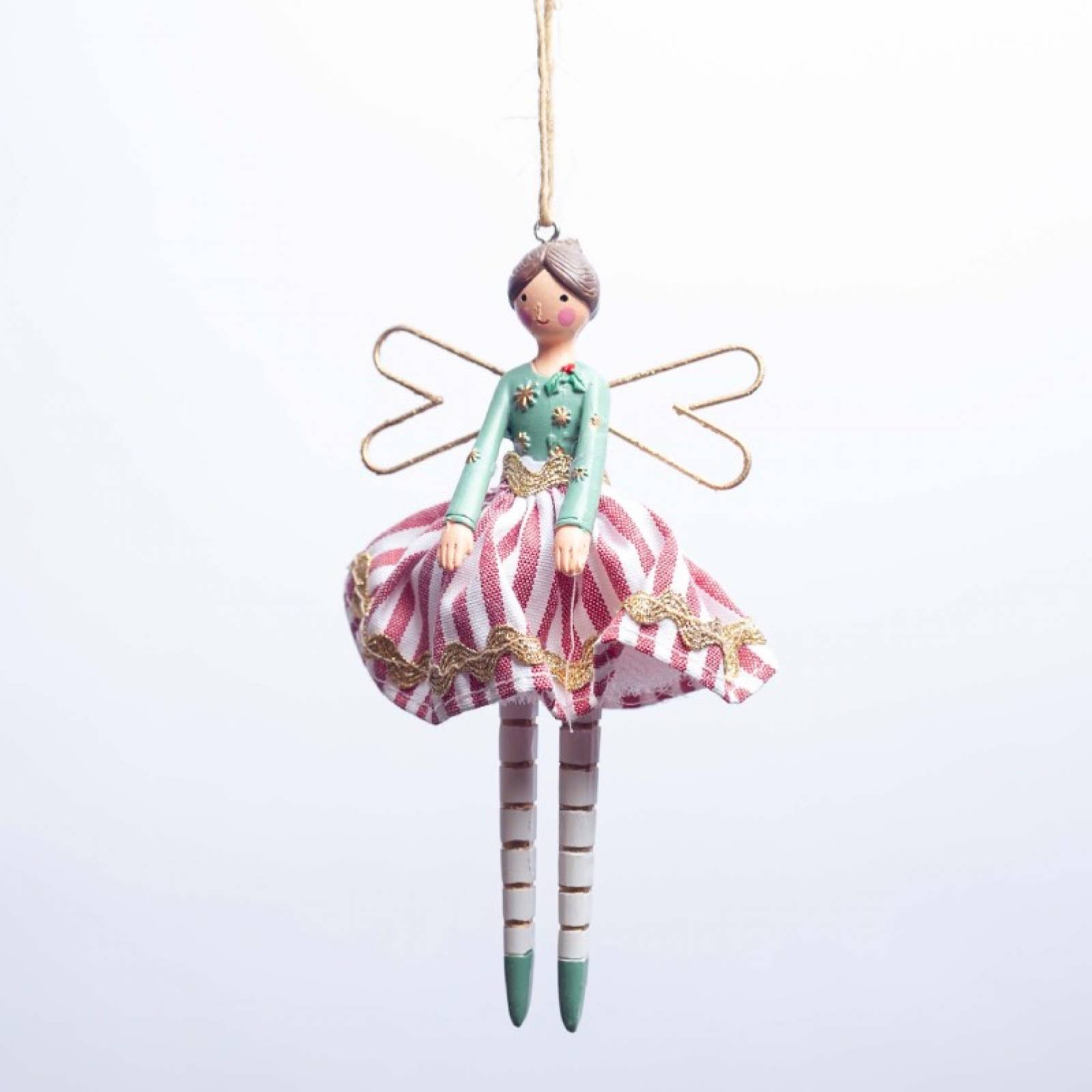 Resin Stripey Fairy Hanging Christmas Decoration thumbnails