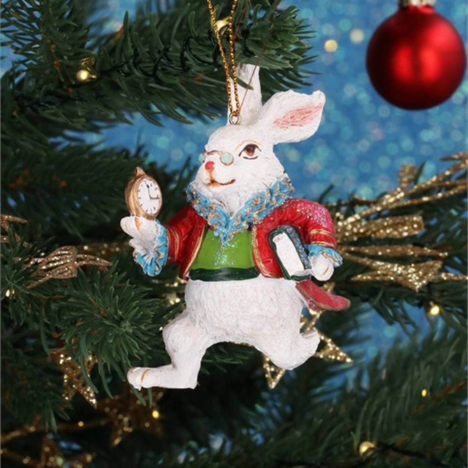 Resin White Rabbit Hanging Christmas Decoration