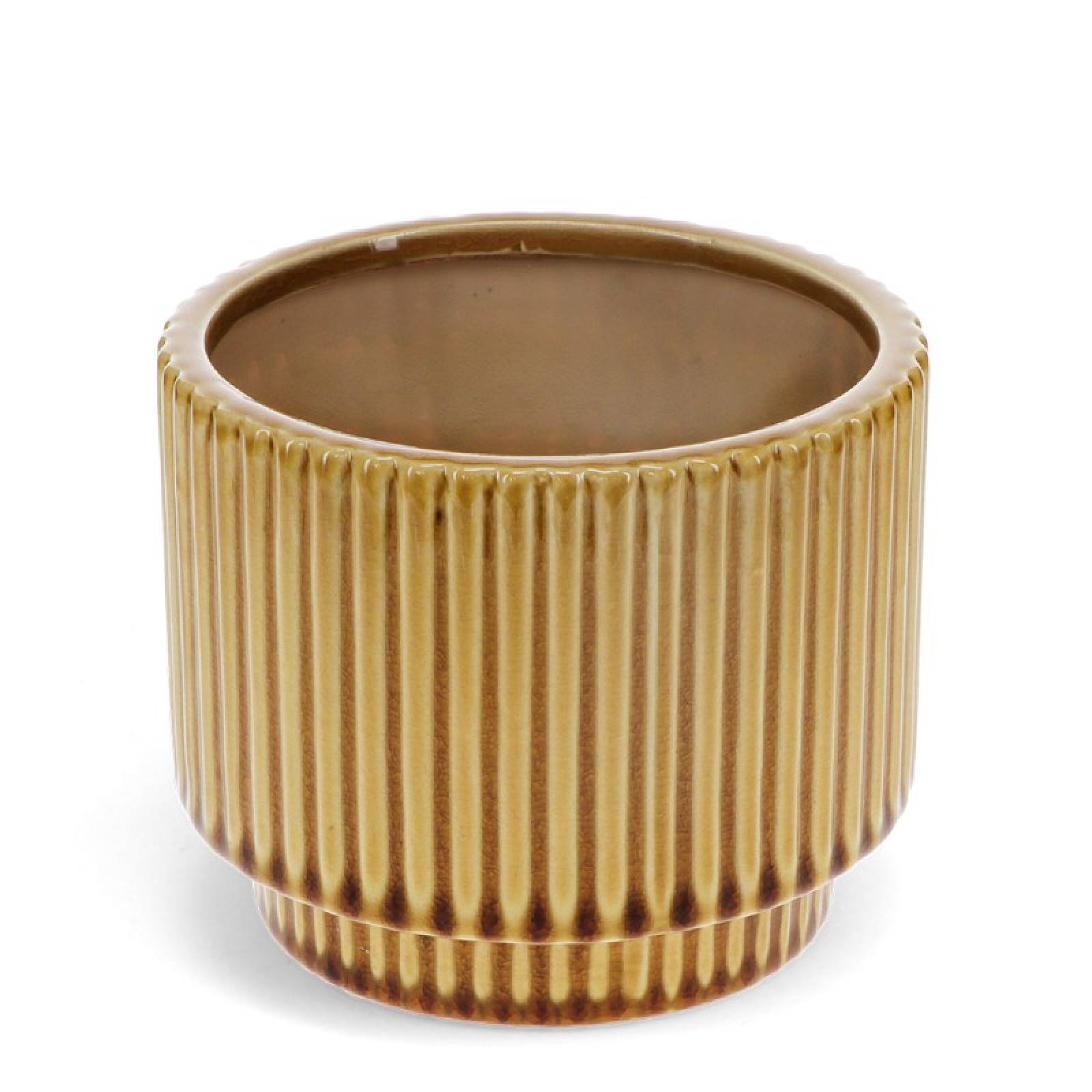 Ribbed Flower Pot In Mustard