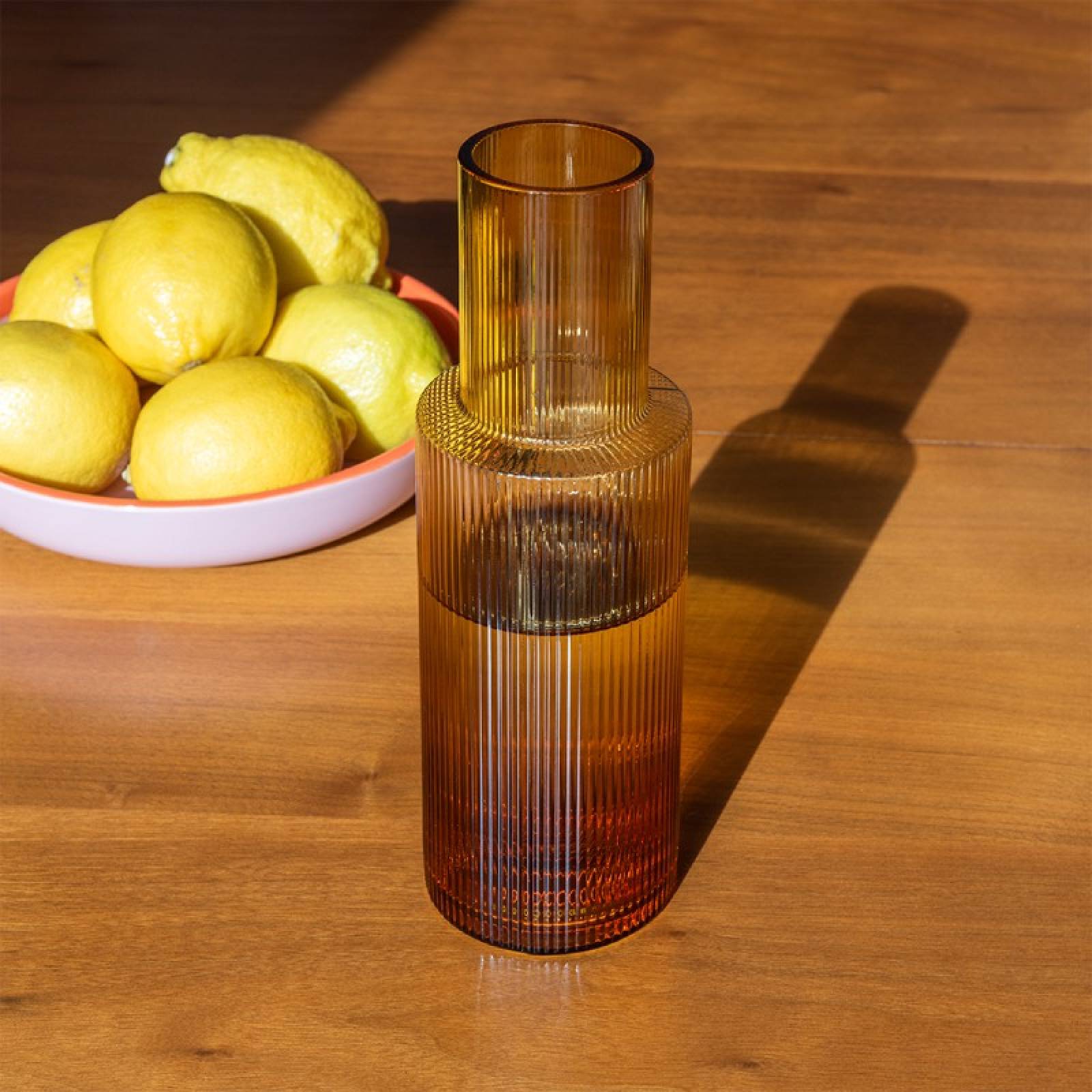 Ribbed Glass Carafe In Amber thumbnails