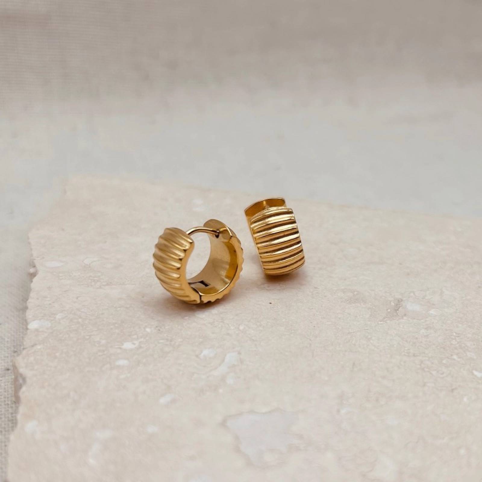 Ridged Huggie Hoops In Gold