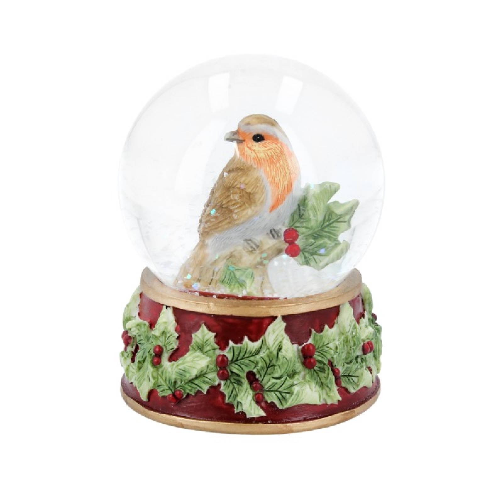 Robin With Holly Small Snow Globe