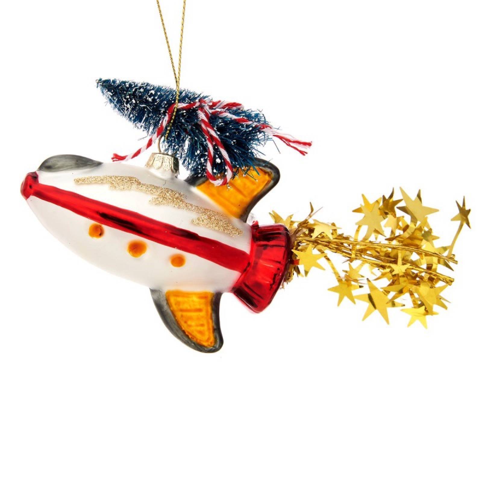 Rocket With Christmas Tree Glass Christmas Decoration