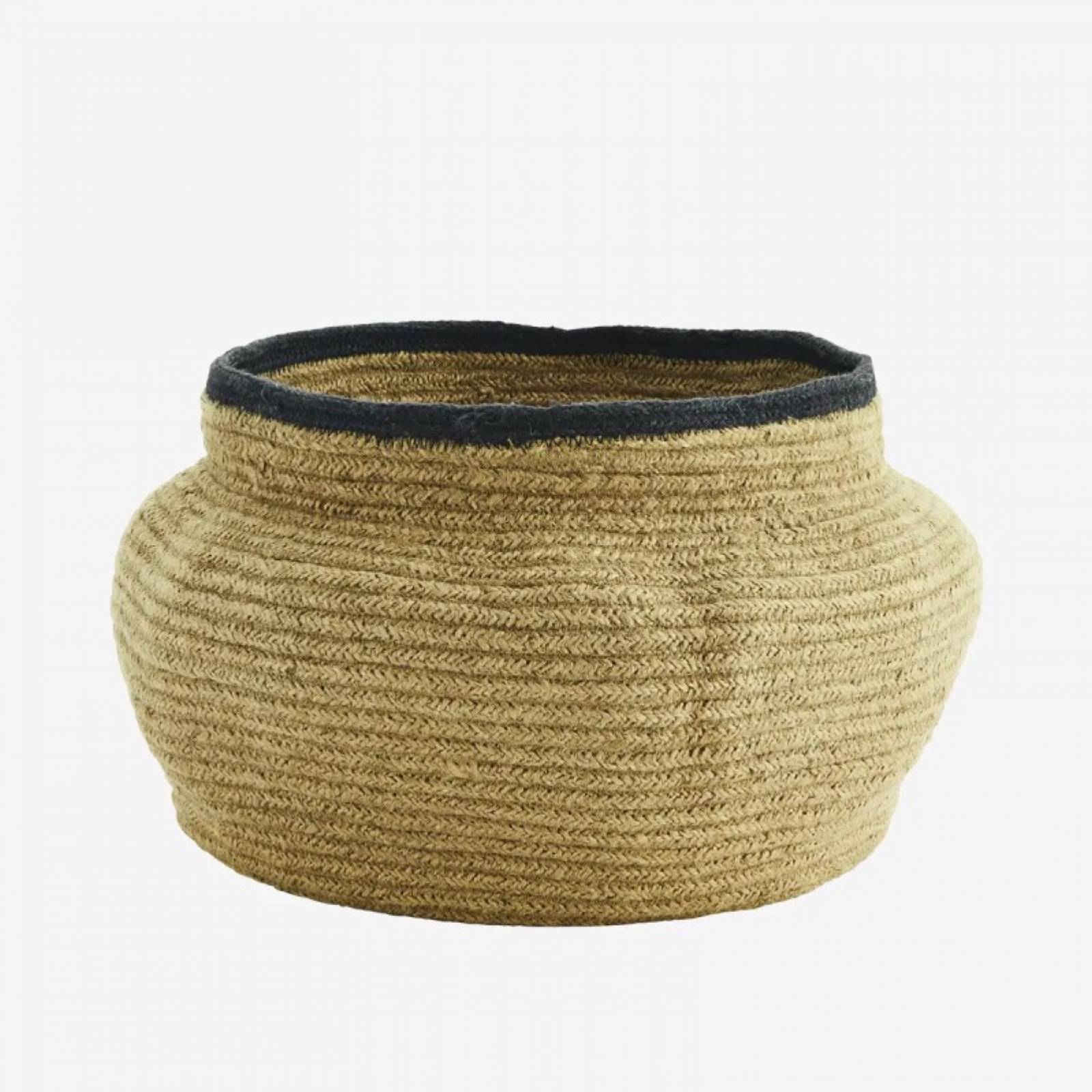 Round Jute Basket With Black Trim D:35cm