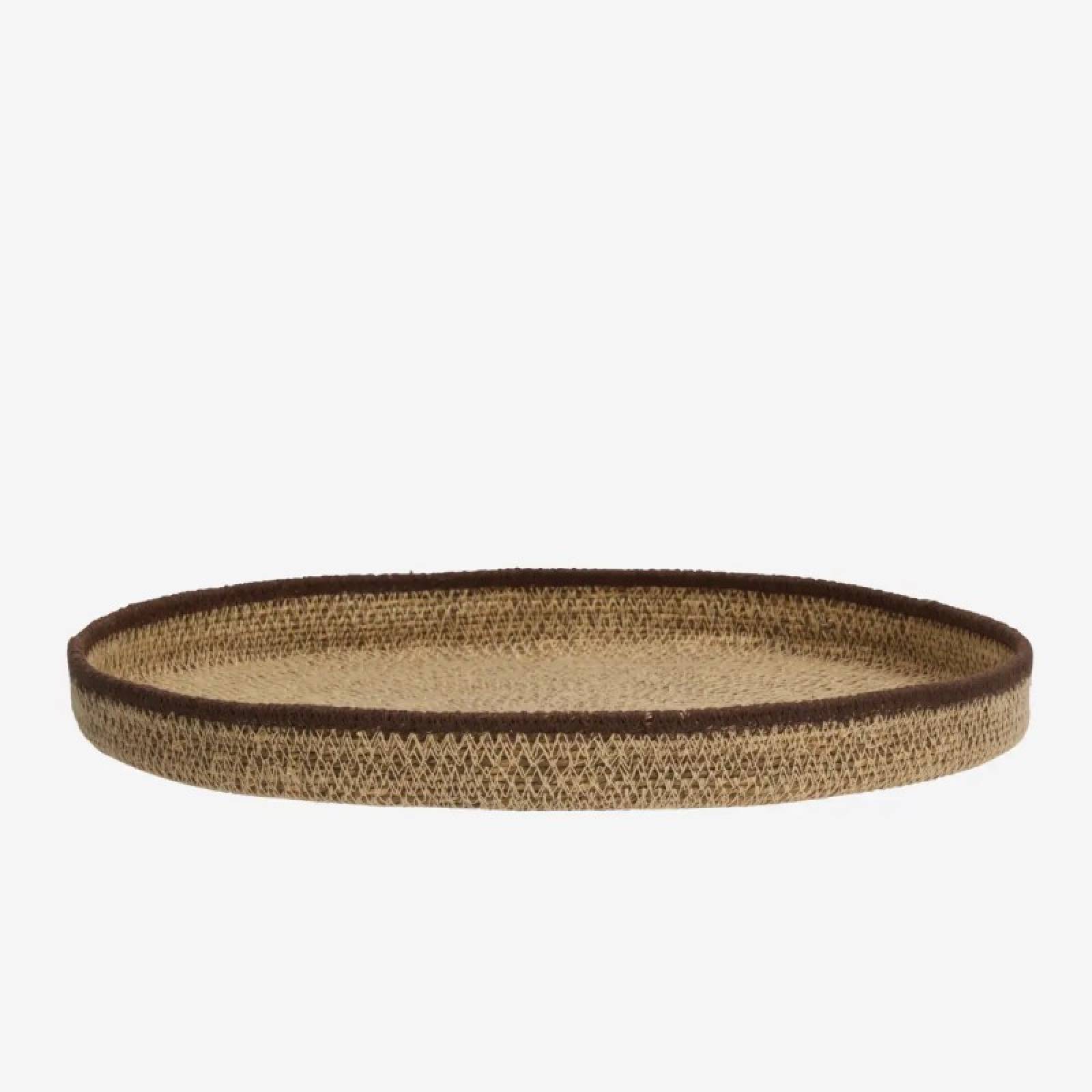 Round Seagrass Tray In Peach With Brown Trim