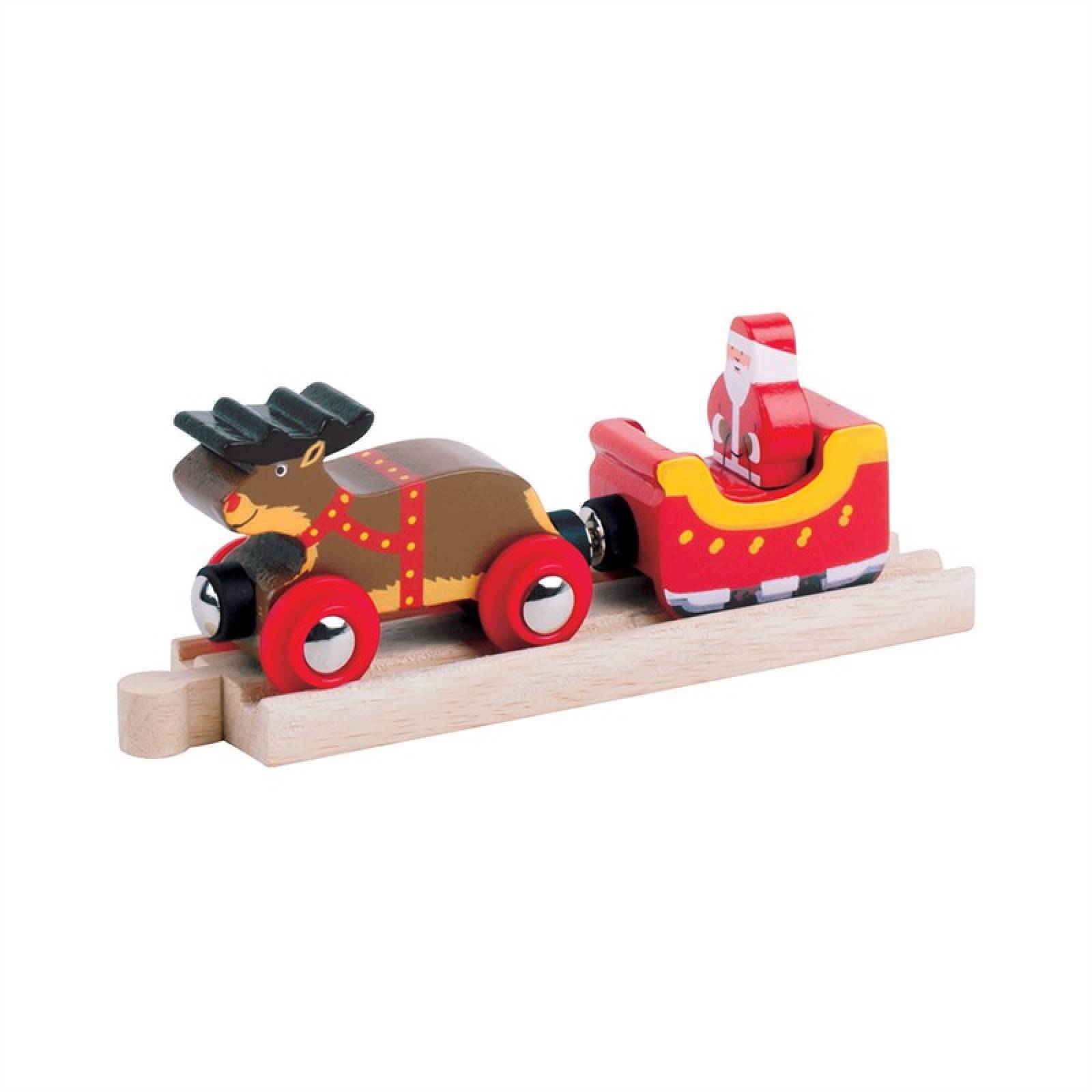 Santa Sleigh & Reindeer Wooden Train Figures & Track