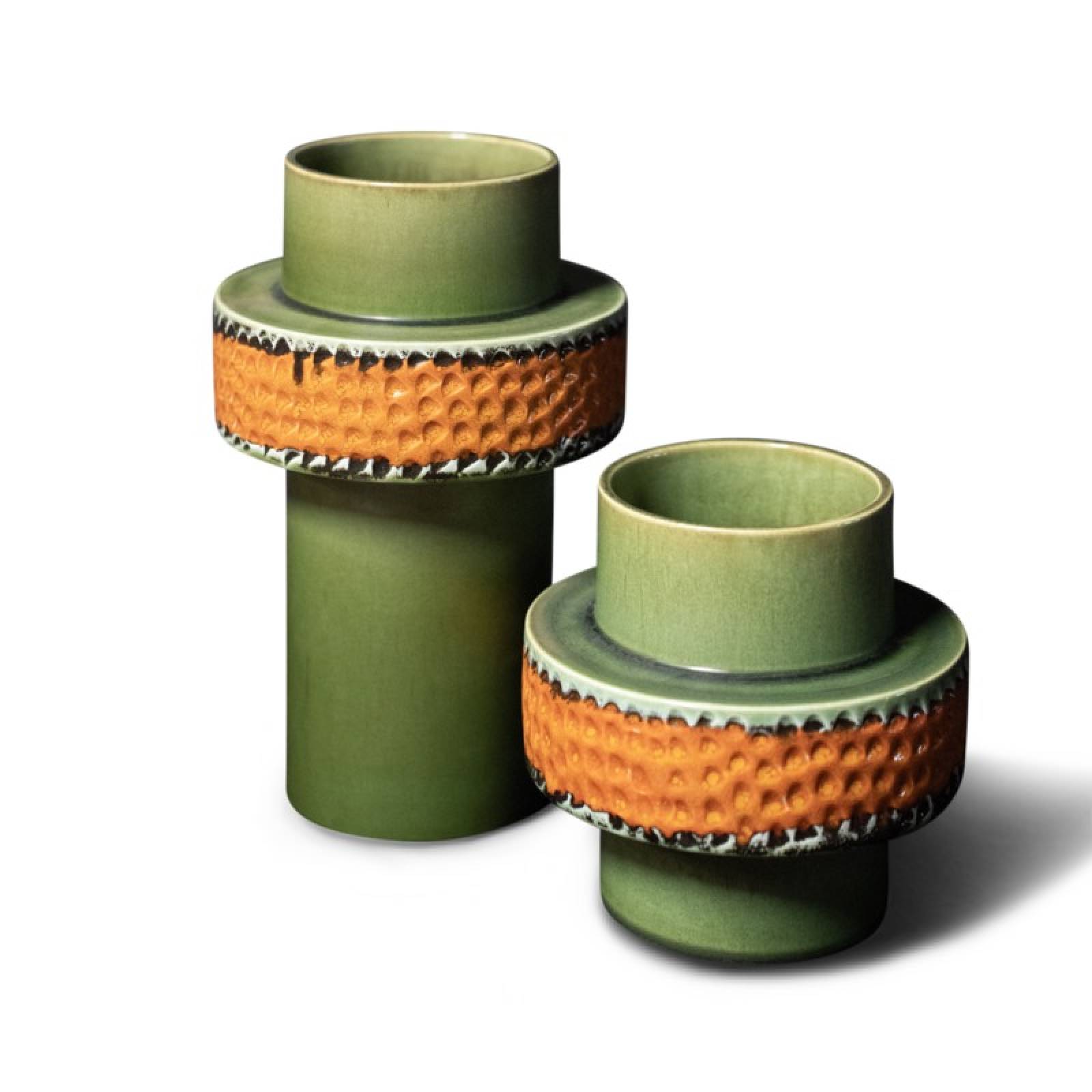Saturn Short Ceramic Vase In Green And Orange thumbnails