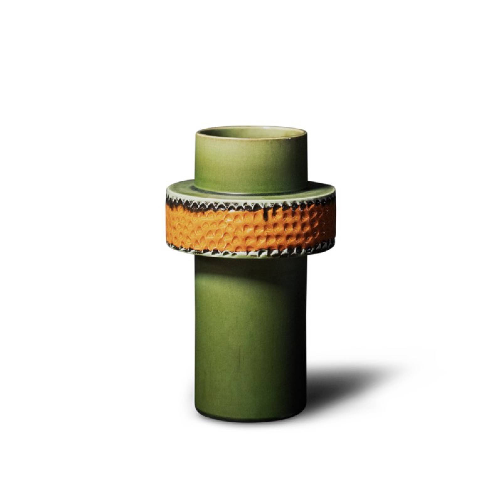 Saturn Tall Ceramic Vase In Green And Orange