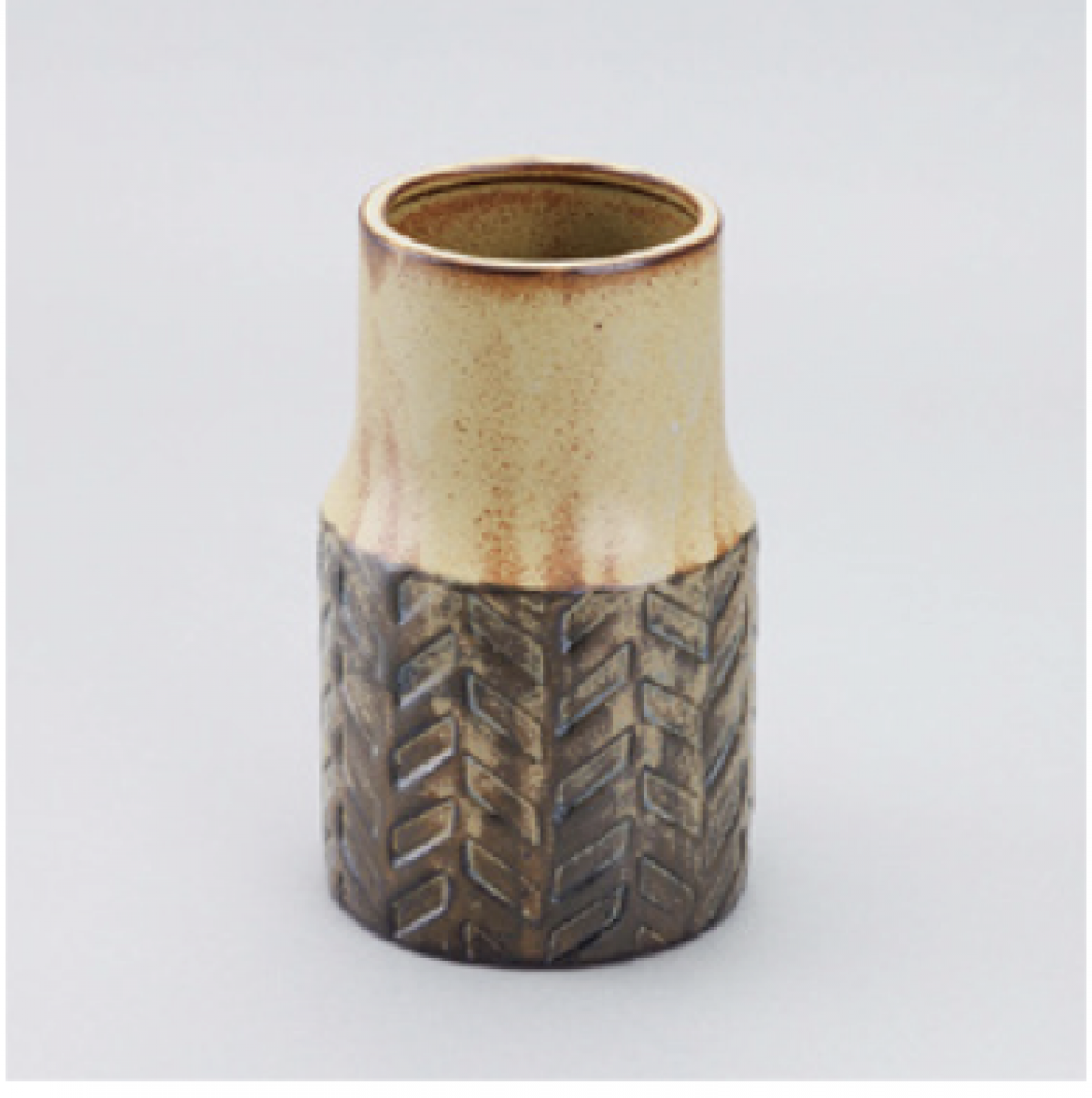 Japanese Ceramic Small Vase With Herringbone Pattern