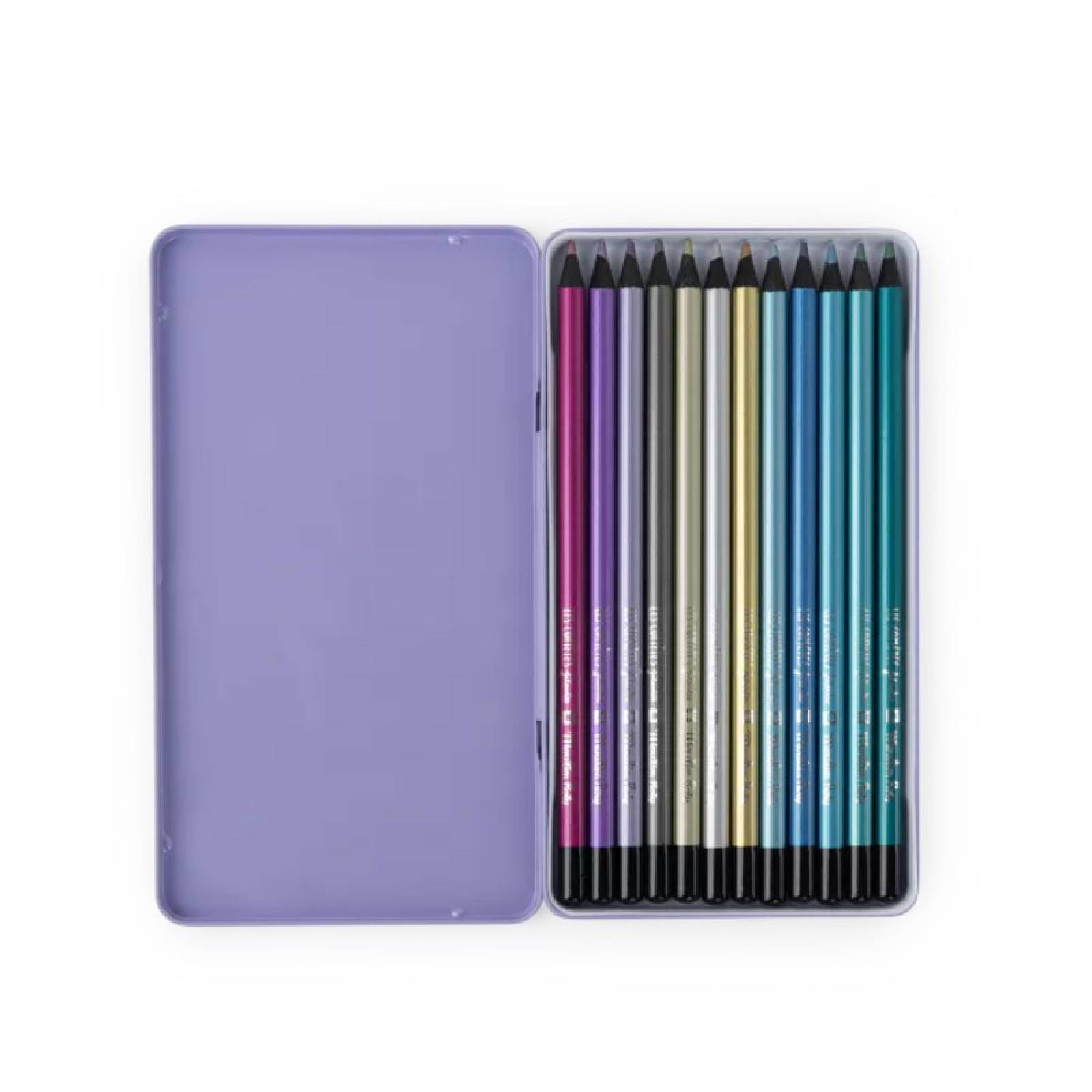 Set Of 12 Metallic Colouring Pencils In A Tin By Moulin Roty 3+ thumbnails