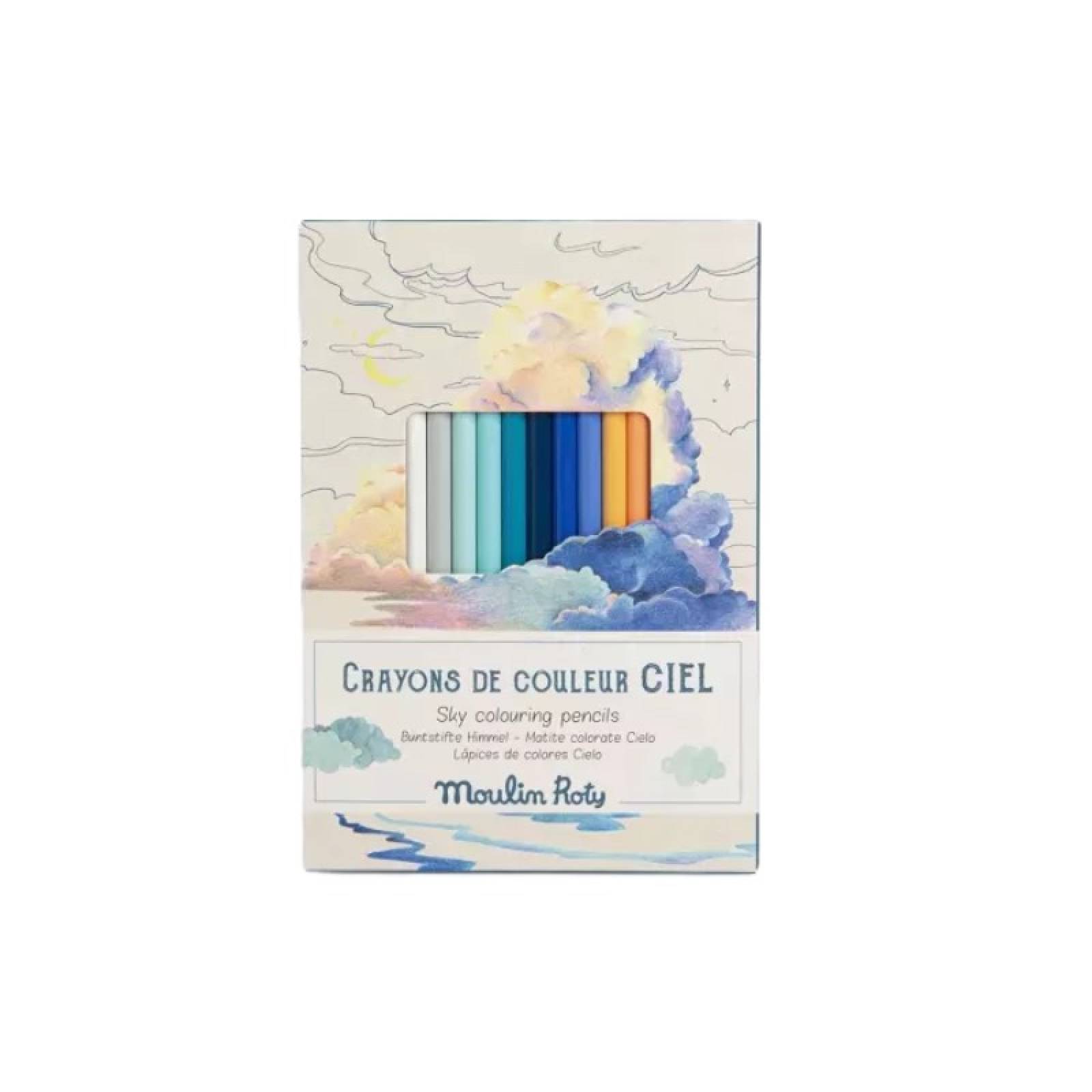 Set Of 12 Sky Colouring Pencils With Cards By Moulin Roty 3+