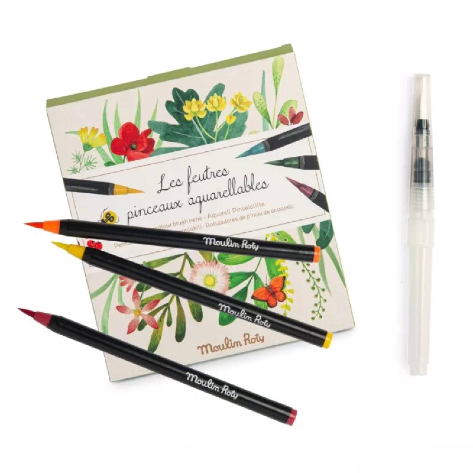 Set Of 12 Watercolour Felt Tip Pens By Moulin Roty 3+