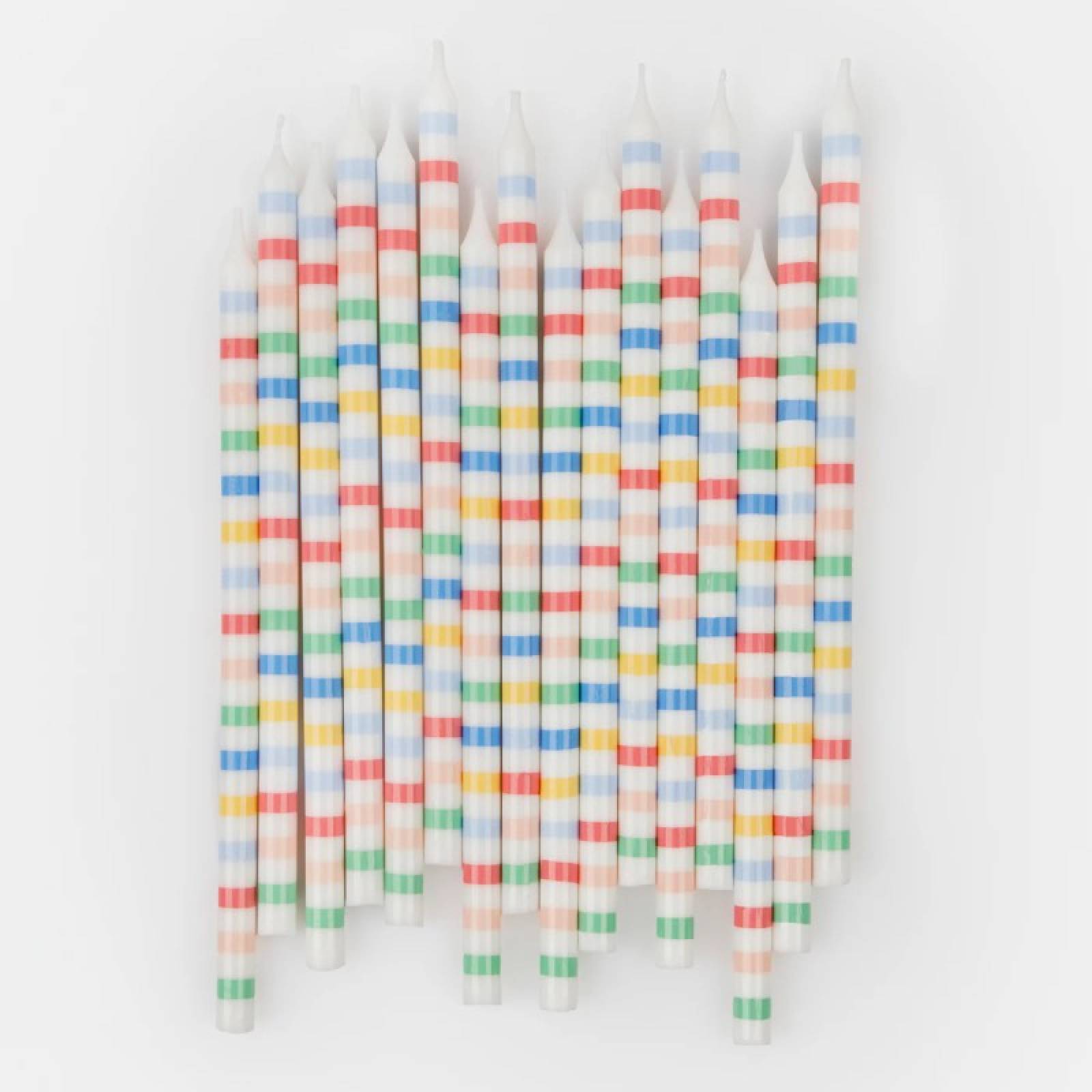 Set Of 16 Multi Stripe Birthday Cake Candles