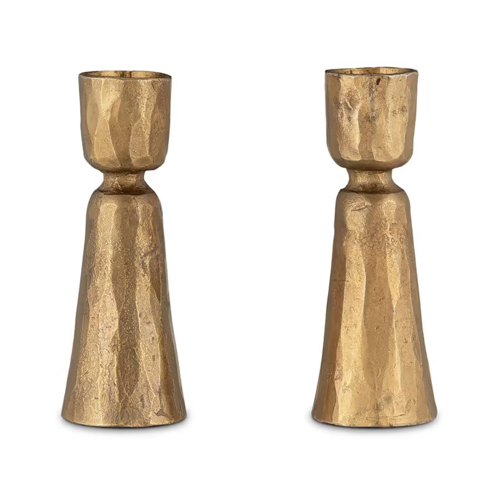 Set Of 2 Lokoja Candle Holders In Antique Brass