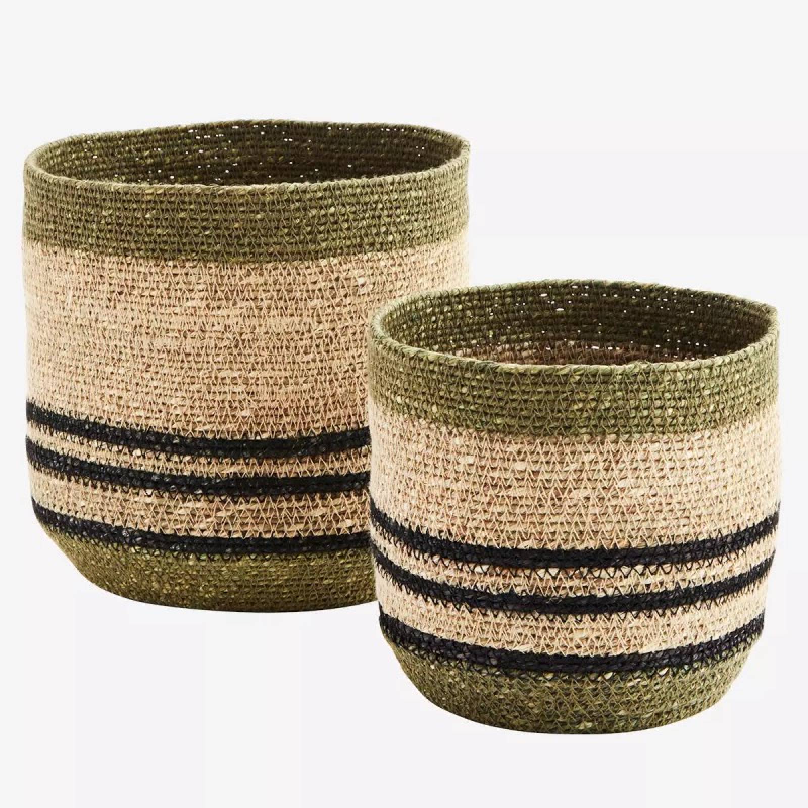 Set Of 2 Seagrass Baskets With Stitching In Olive Green thumbnails