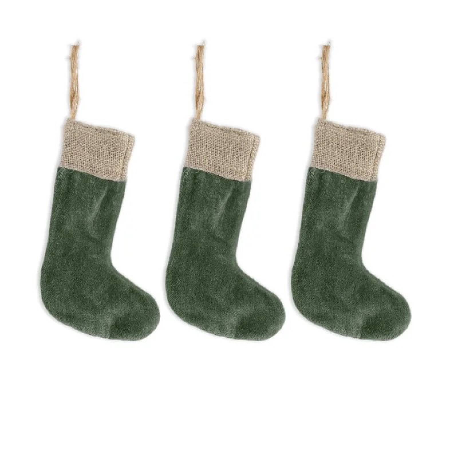 Set Of 3 Karru Mini Velvet Christmas Stockings In Forest Green thumbnails