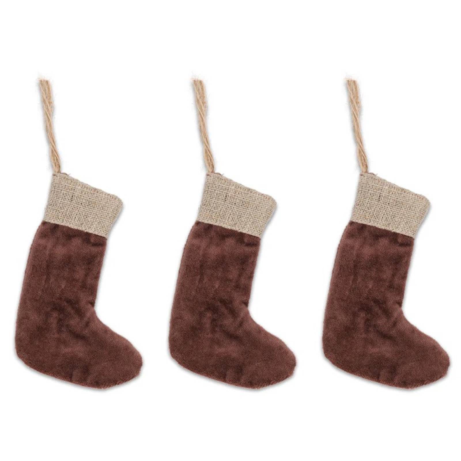 Set Of 3 Karru Mini Velvet Christmas Stockings In Rich Mocha thumbnails