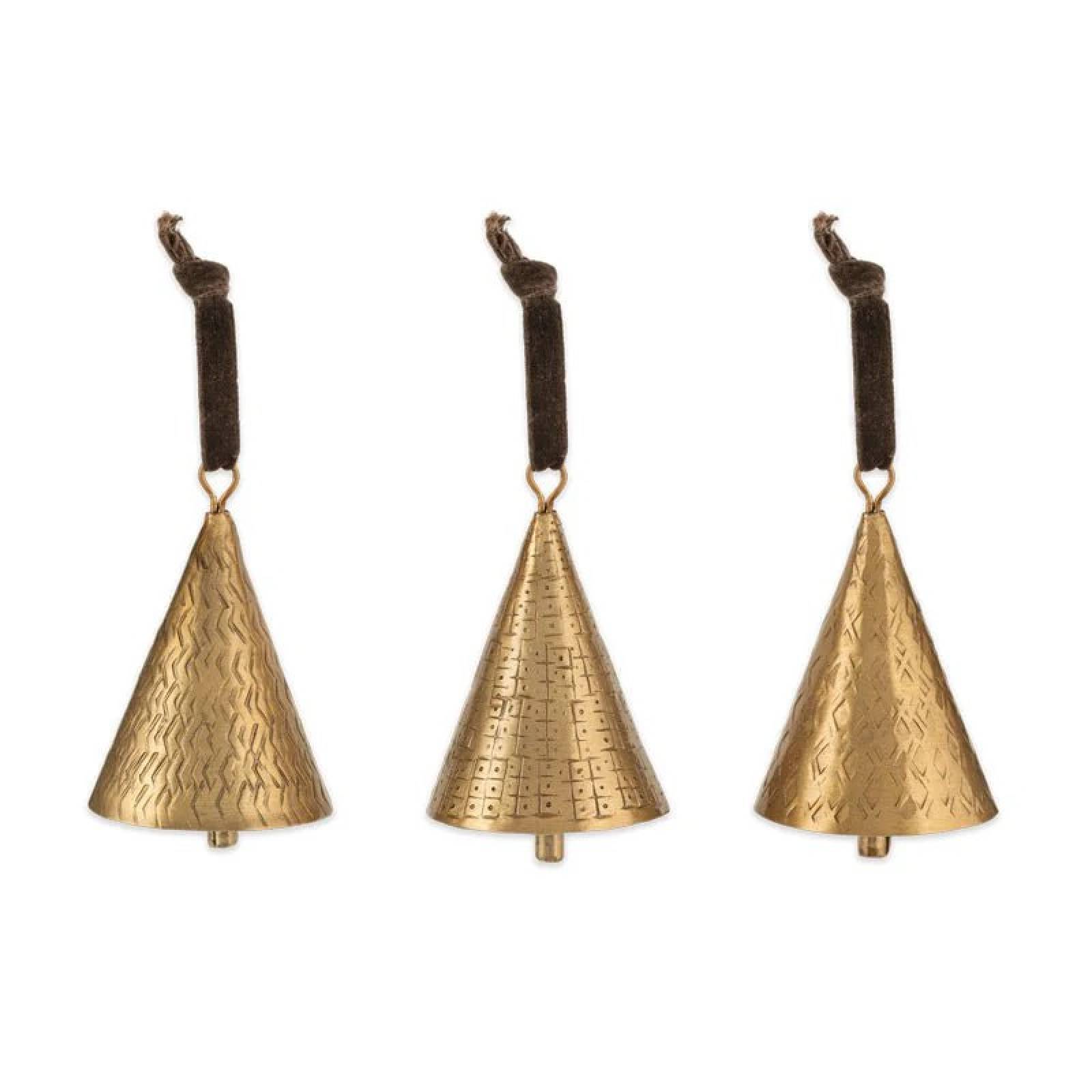 Set Of 3 Manya Metal Bell Baubles In Brass