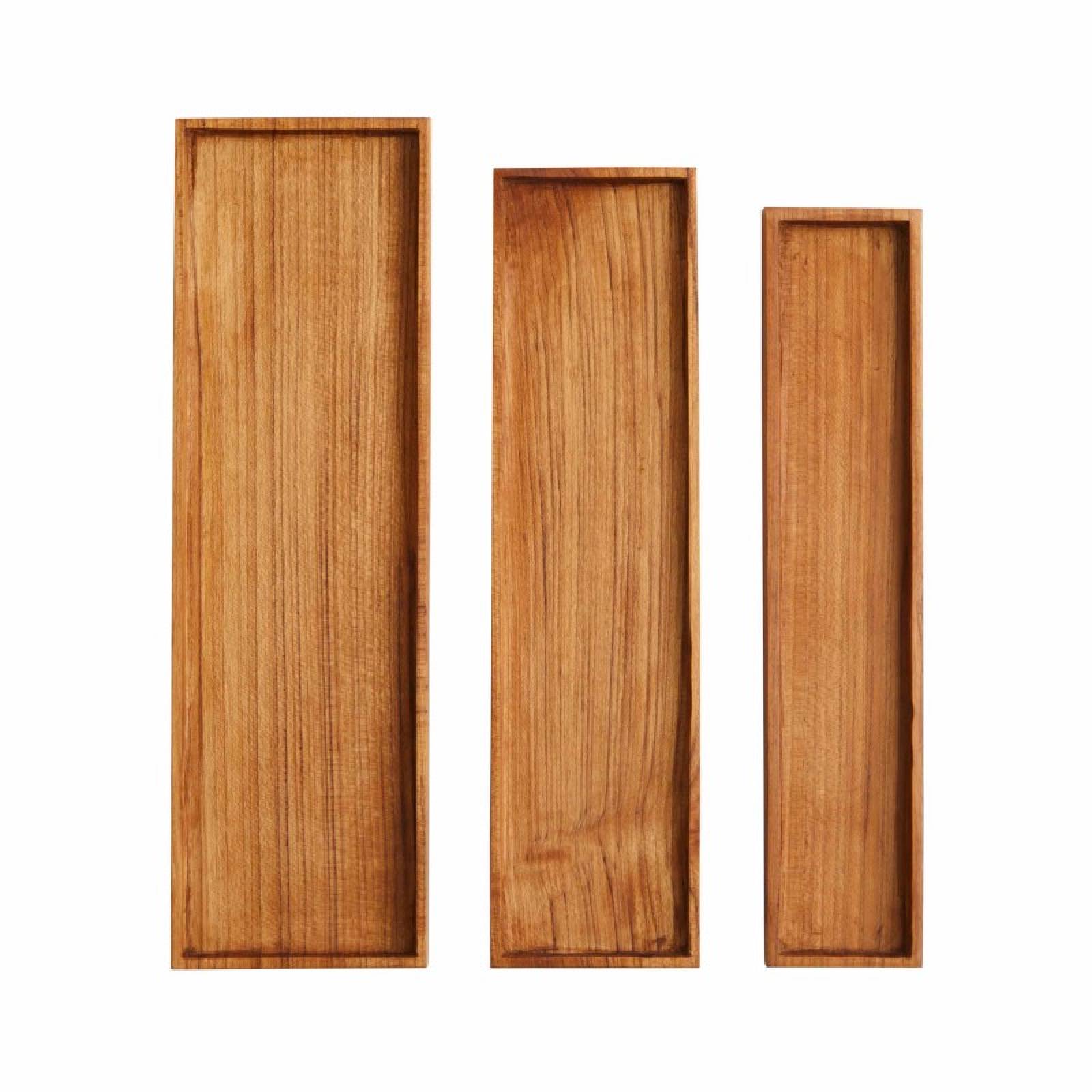 Set Of 3 Reclaimed Teak Trays