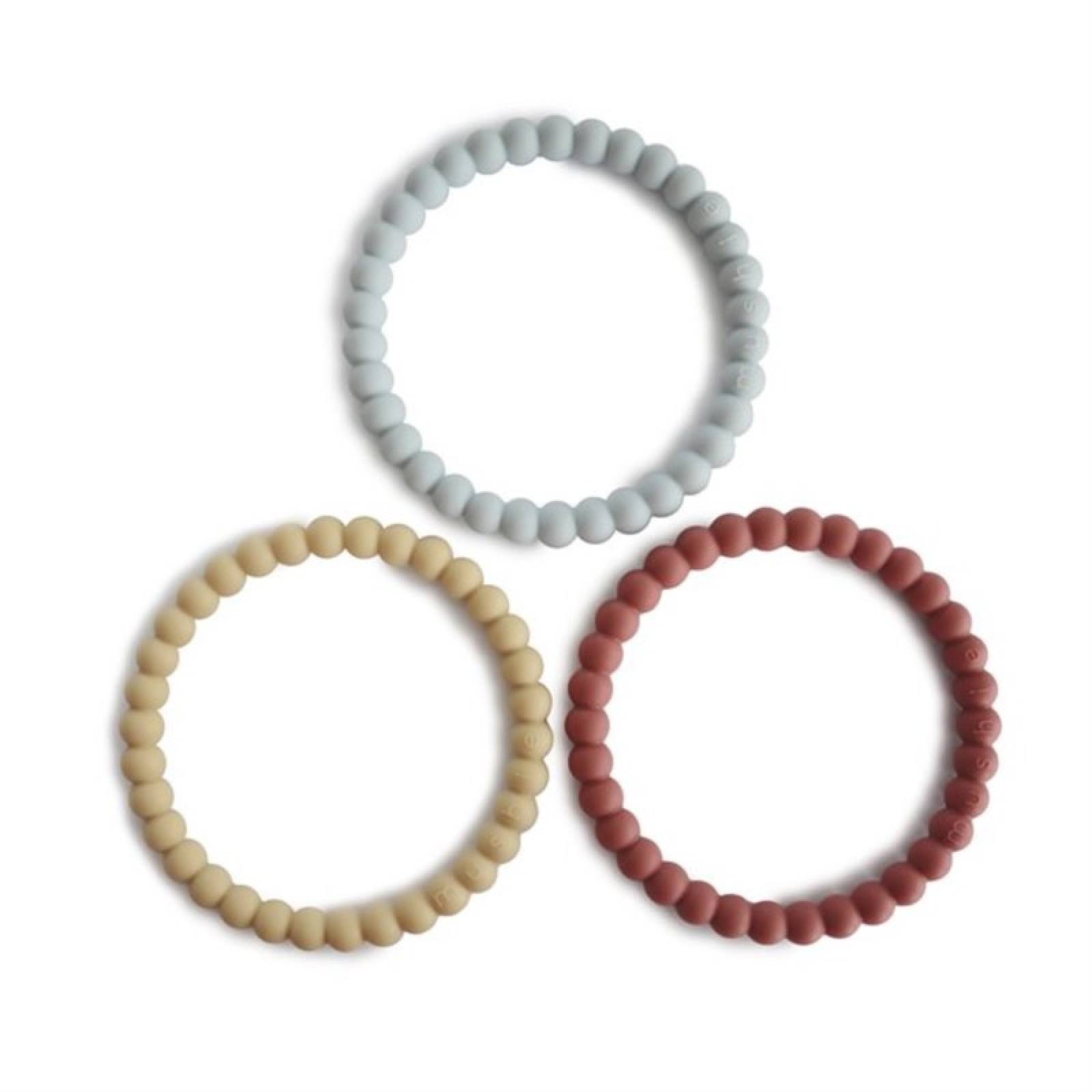 Set Of 3 Silicone Pearl Teether Bracelets In Mellow 3+