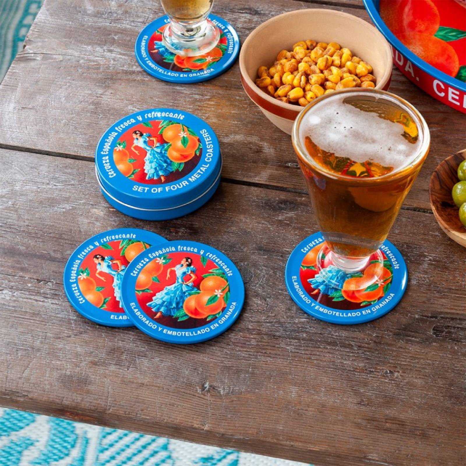 Set Of 4 Cerveza Espanola Metal Coasters thumbnails