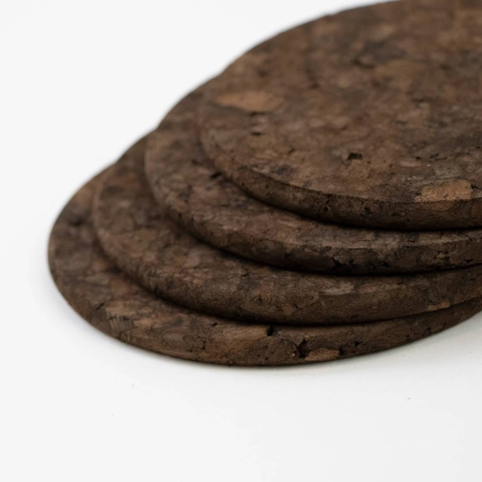 Set Of 4 Round Cork Coasters In Smoked thumbnails